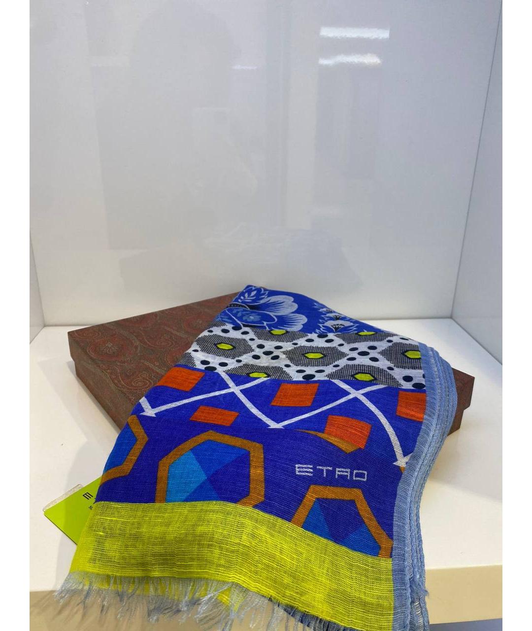 ETRO Синий льняной платок, фото 4