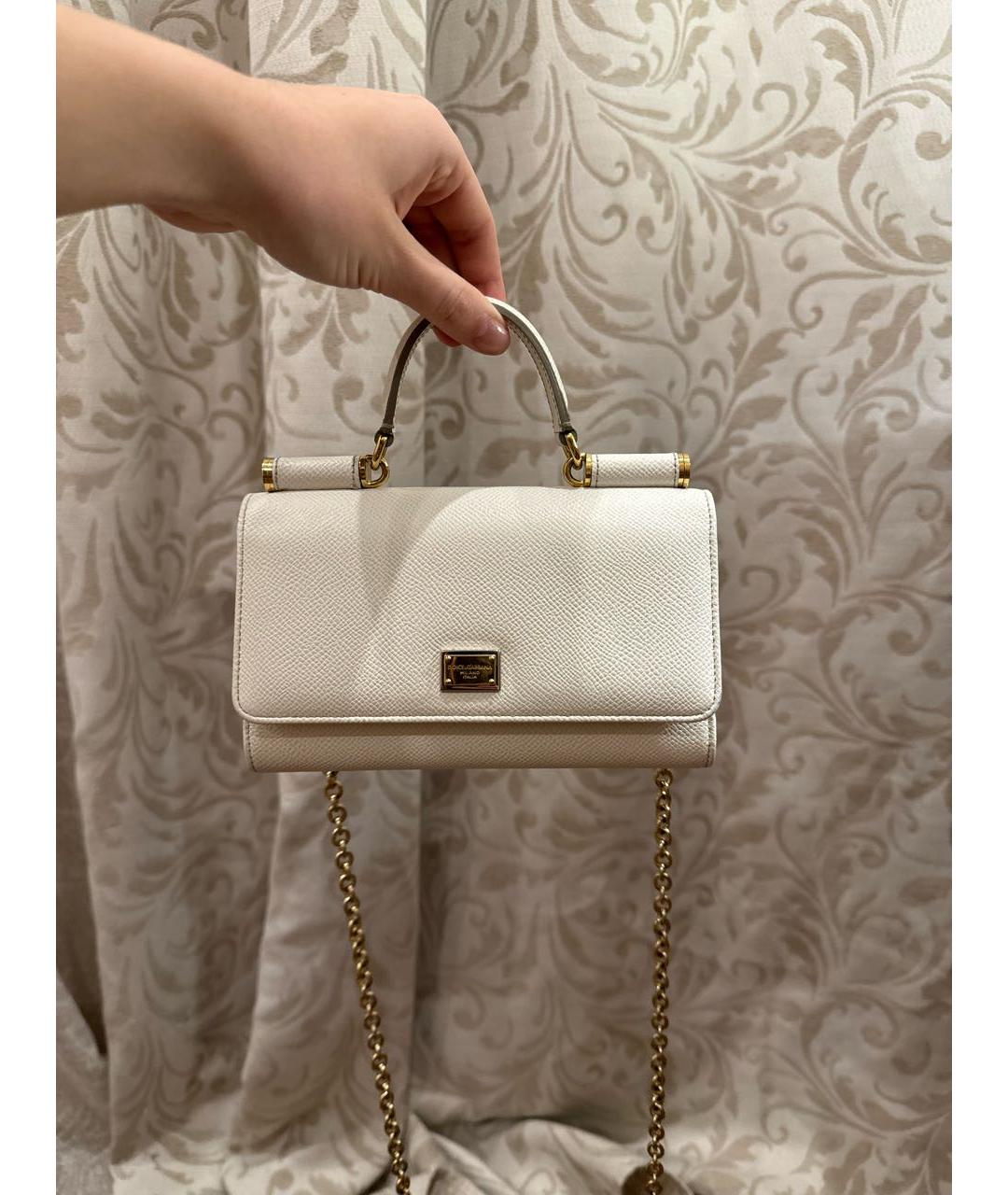 DOLCE&GABBANA Белая кожаная сумка через плечо, фото 5