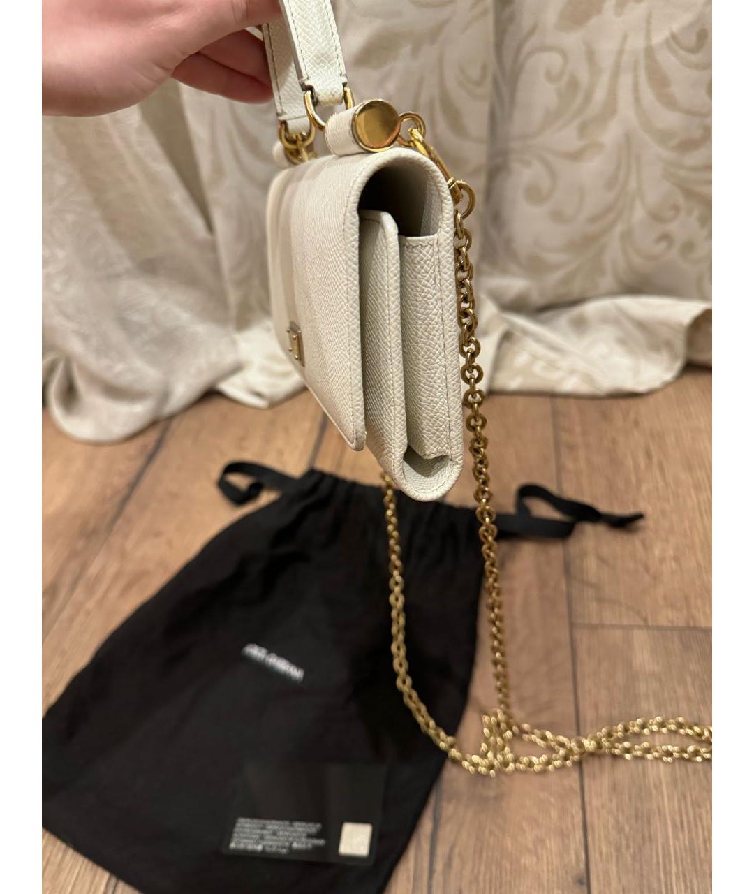 DOLCE&GABBANA Белая кожаная сумка через плечо, фото 2