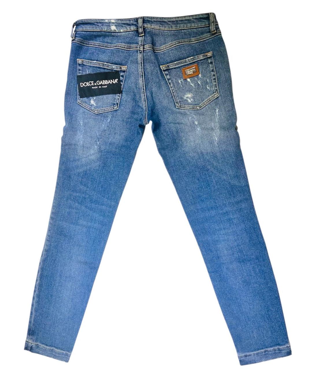DOLCE&GABBANA Синие хлопко-эластановые джинсы слим, фото 8