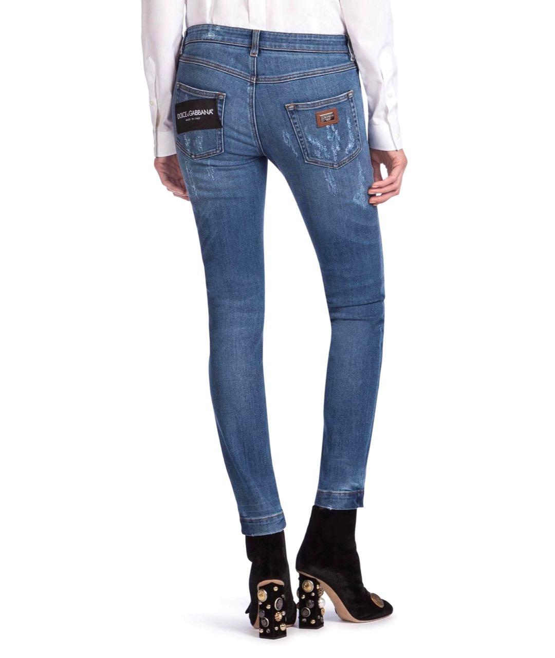DOLCE&GABBANA Синие хлопко-эластановые джинсы слим, фото 2