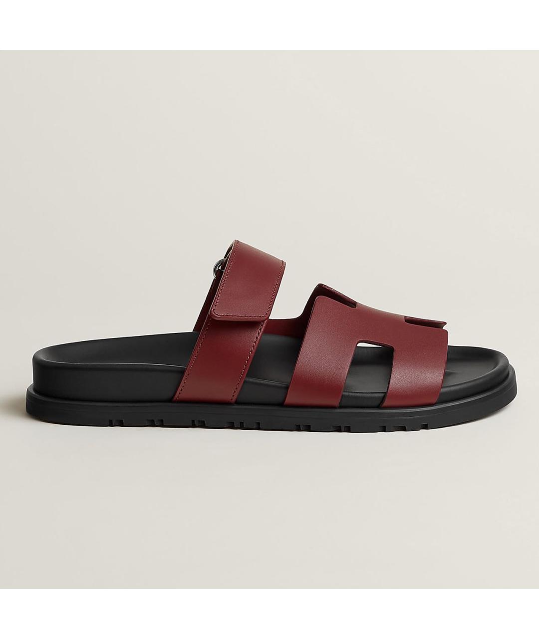 HERMES Бордовые кожаные сандалии, фото 6