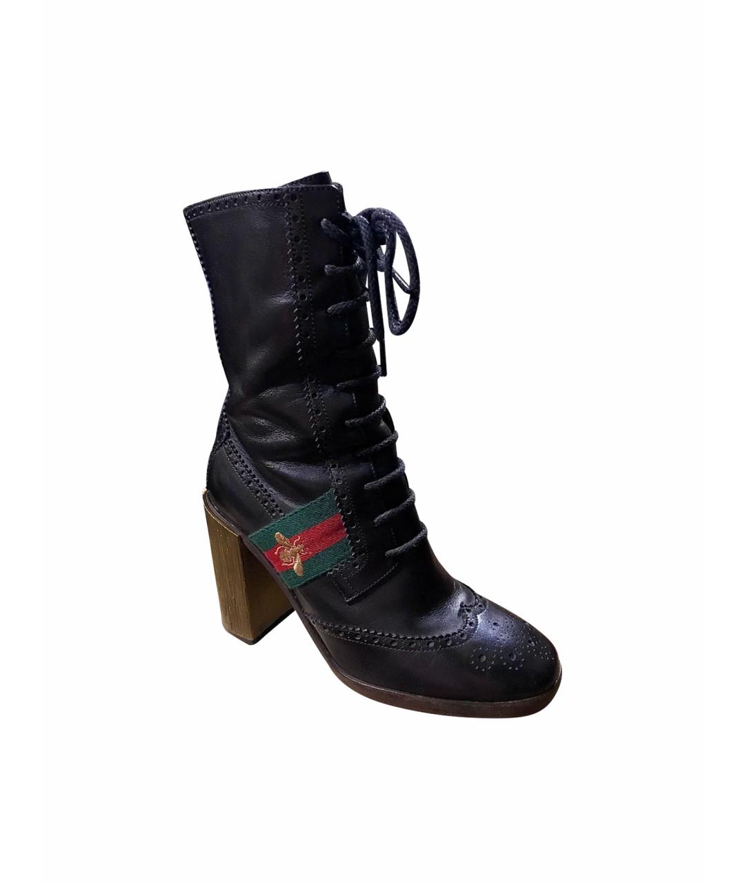 GUCCI Черные кожаные ботильоны, фото 1