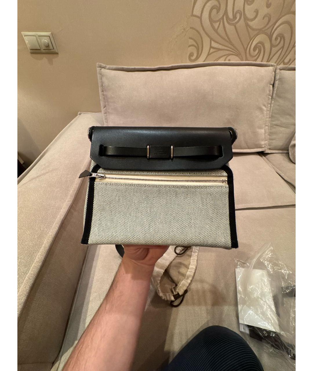 HERMES Серая тканевая сумка через плечо, фото 3