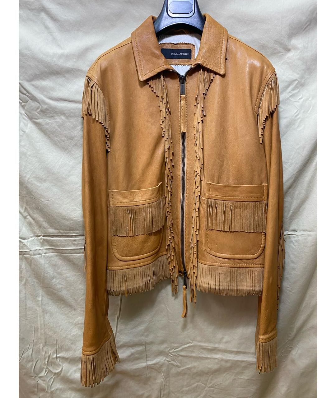 DSQUARED2 Бежевая кожаная куртка, фото 8