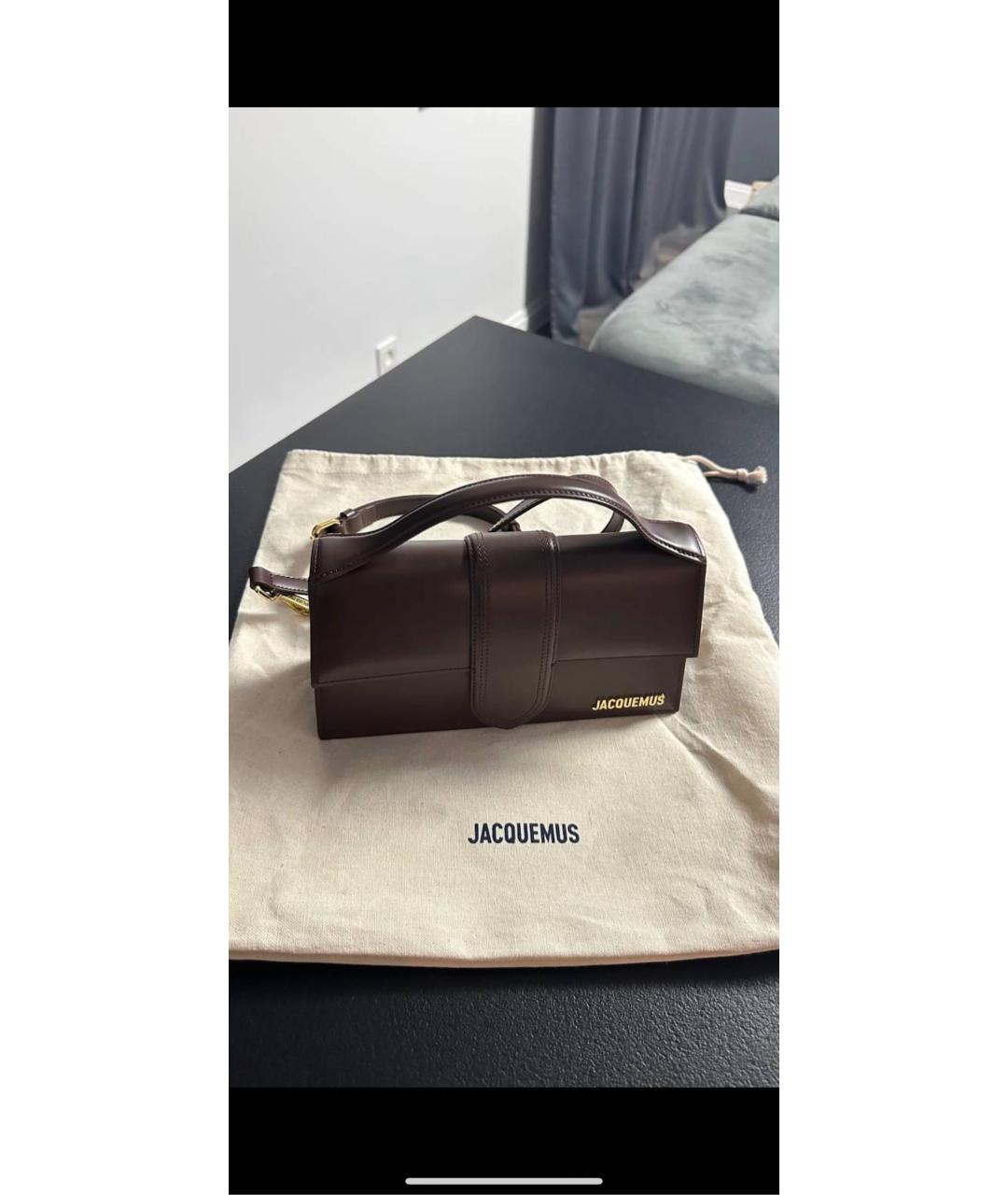 JACQUEMUS Коричневая кожаная сумка с короткими ручками, фото 2