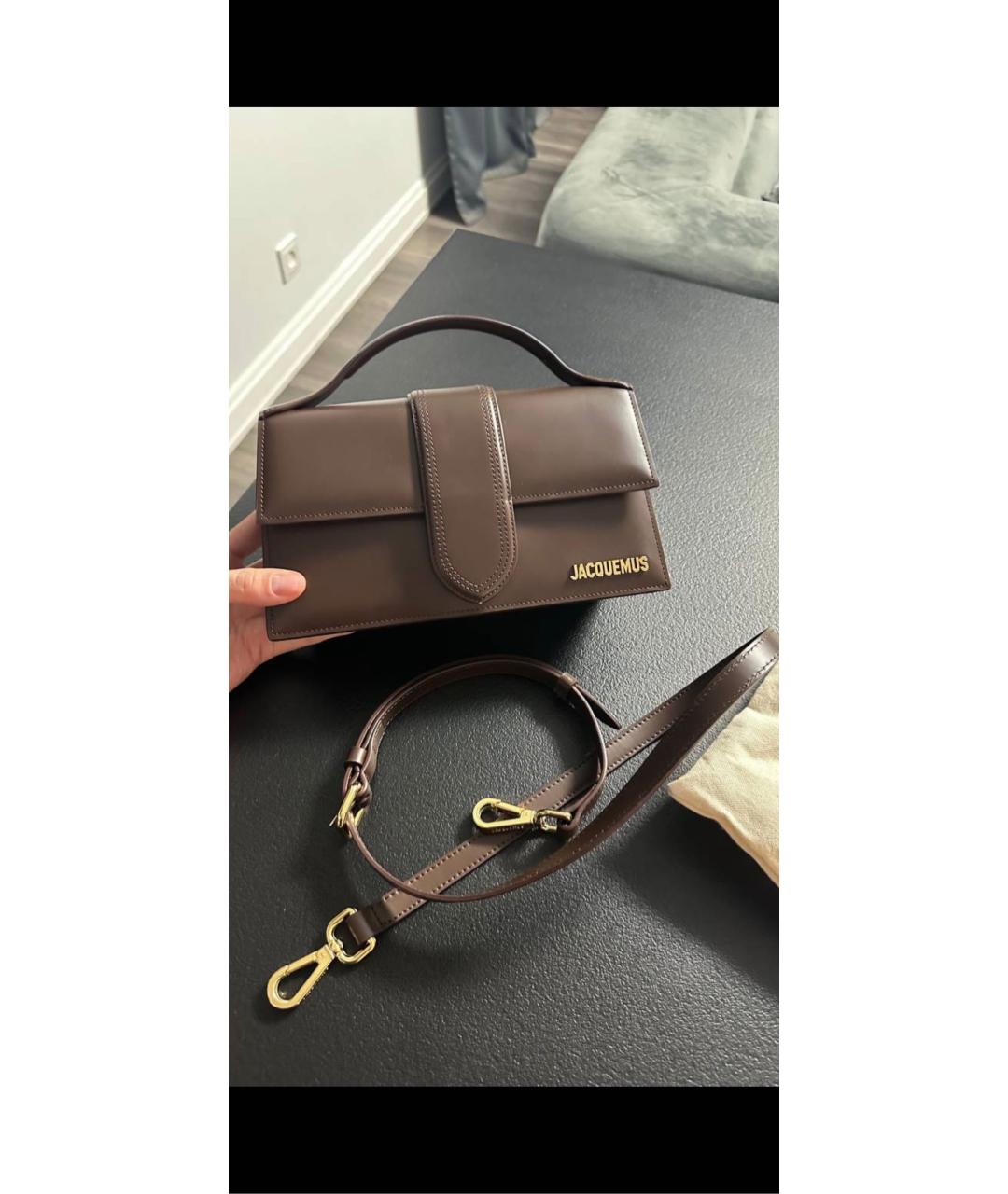 JACQUEMUS Коричневая кожаная сумка с короткими ручками, фото 3