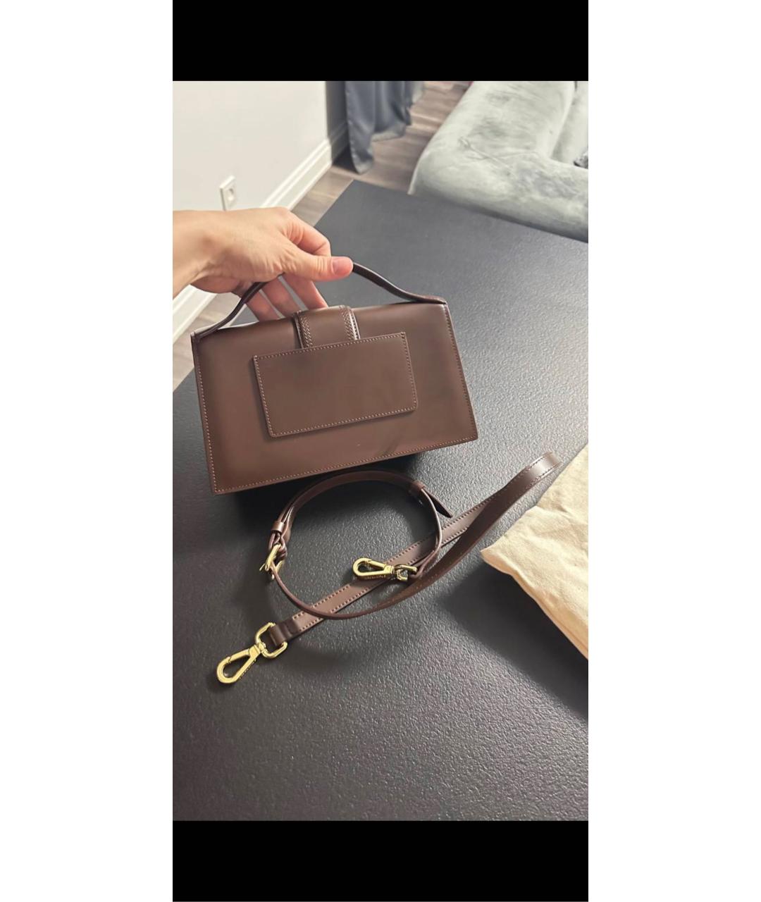 JACQUEMUS Коричневая кожаная сумка с короткими ручками, фото 4