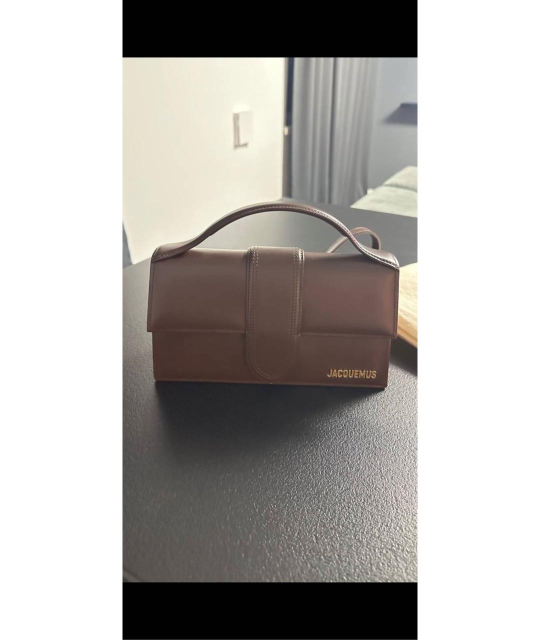 JACQUEMUS Коричневая кожаная сумка с короткими ручками, фото 5