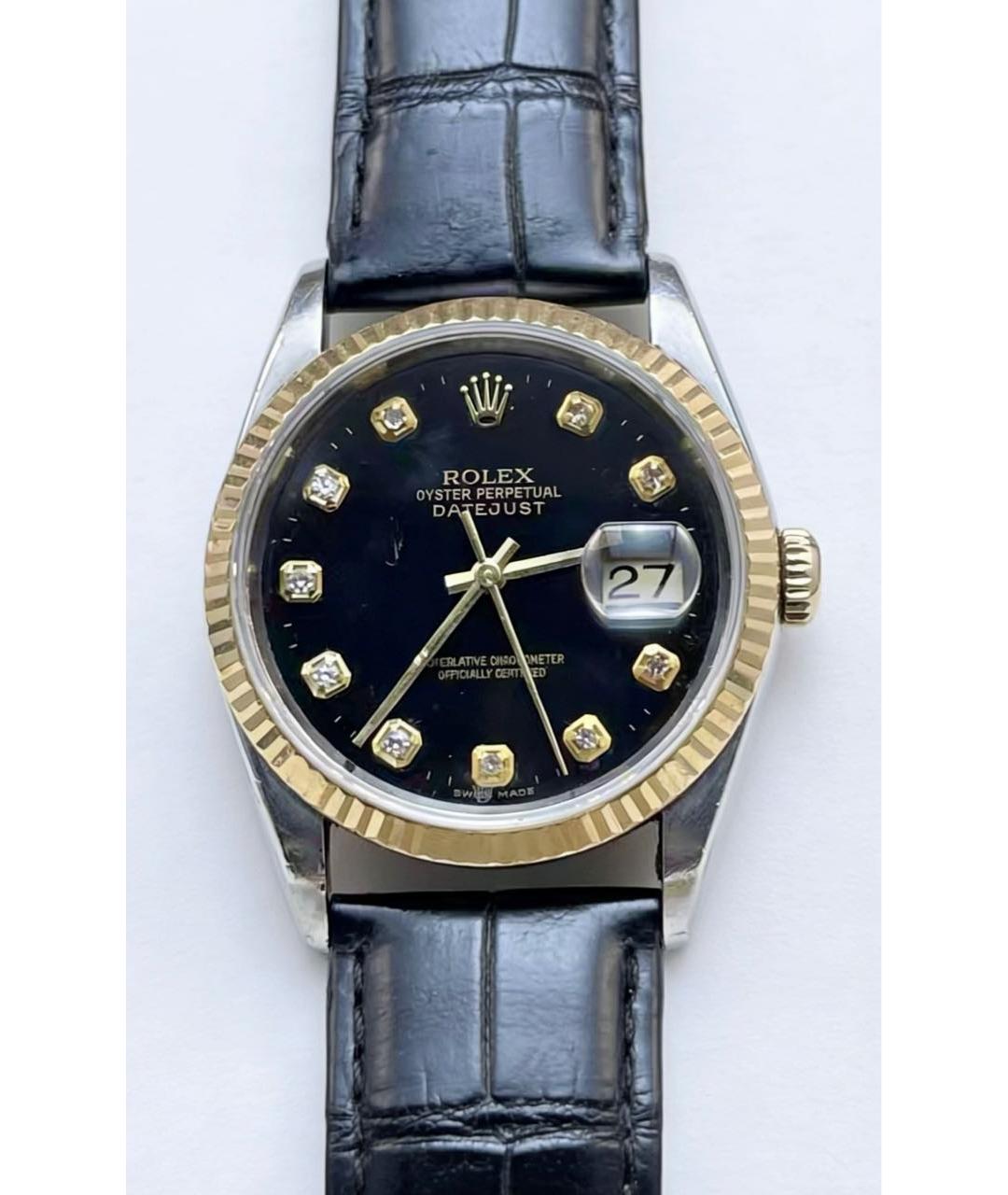 ROLEX Черные часы из желтого золота, фото 5