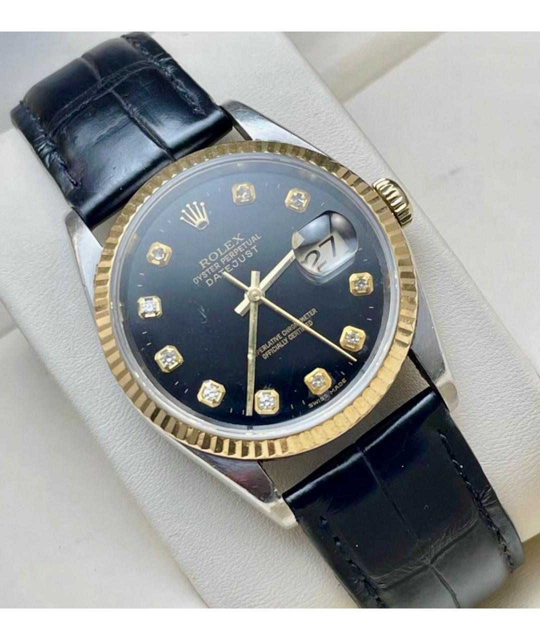 ROLEX Черные часы из желтого золота, фото 2