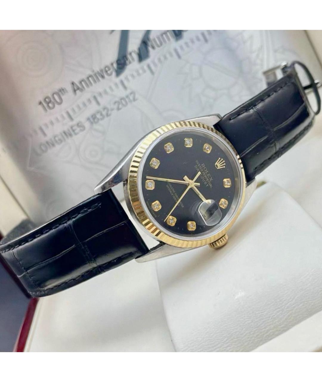 ROLEX Черные часы из желтого золота, фото 4