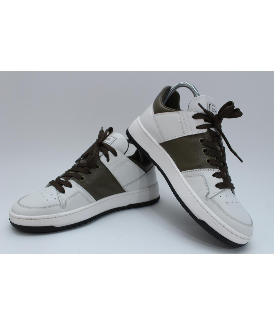 ROBERTO CAVALLI Белые кожаные низкие кроссовки / кеды, фото 5