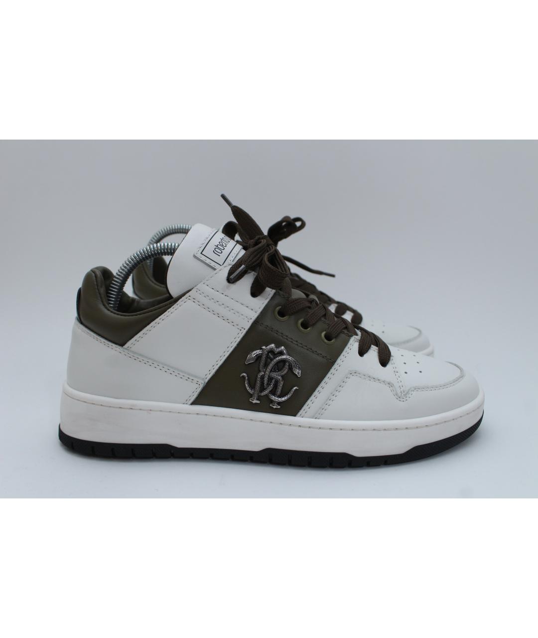 ROBERTO CAVALLI Белые кожаные низкие кроссовки / кеды, фото 10