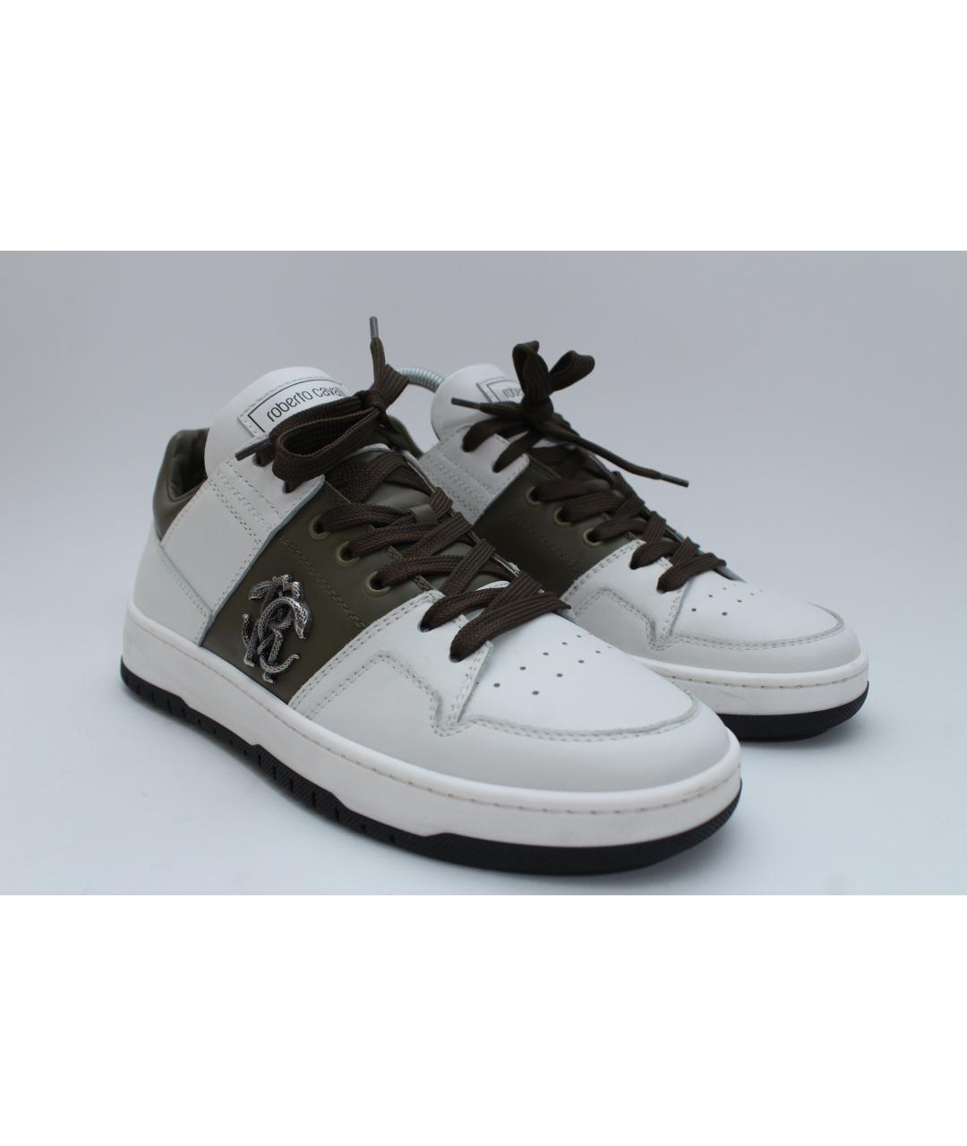 ROBERTO CAVALLI Белые кожаные низкие кроссовки / кеды, фото 2