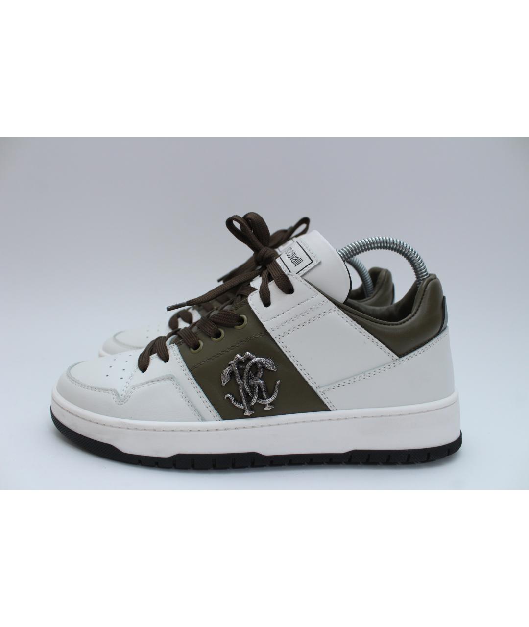 ROBERTO CAVALLI Белые кожаные низкие кроссовки / кеды, фото 4