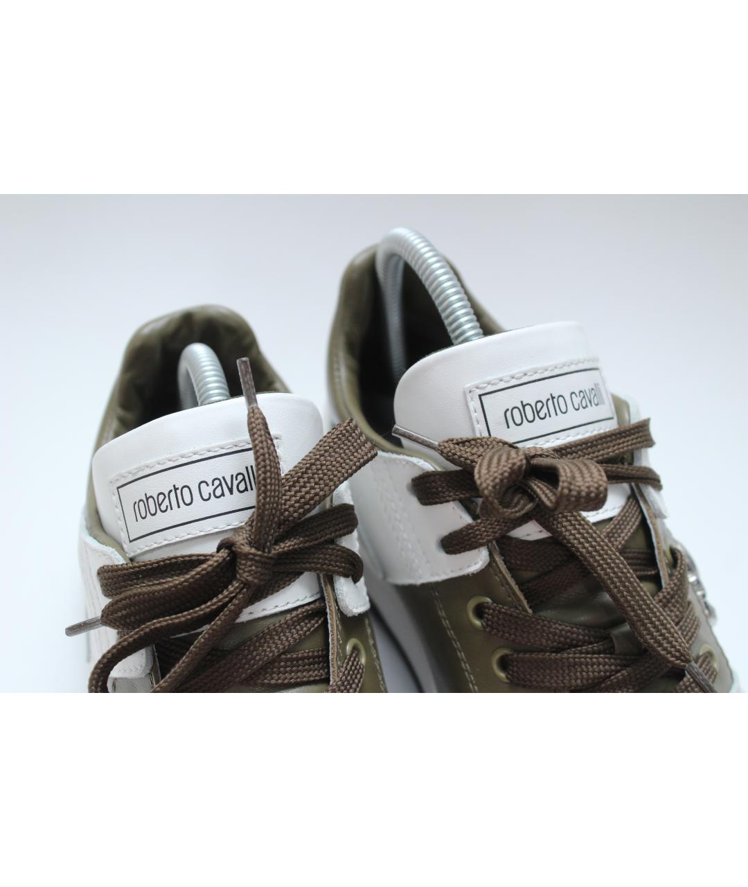 ROBERTO CAVALLI Белые кожаные низкие кроссовки / кеды, фото 6