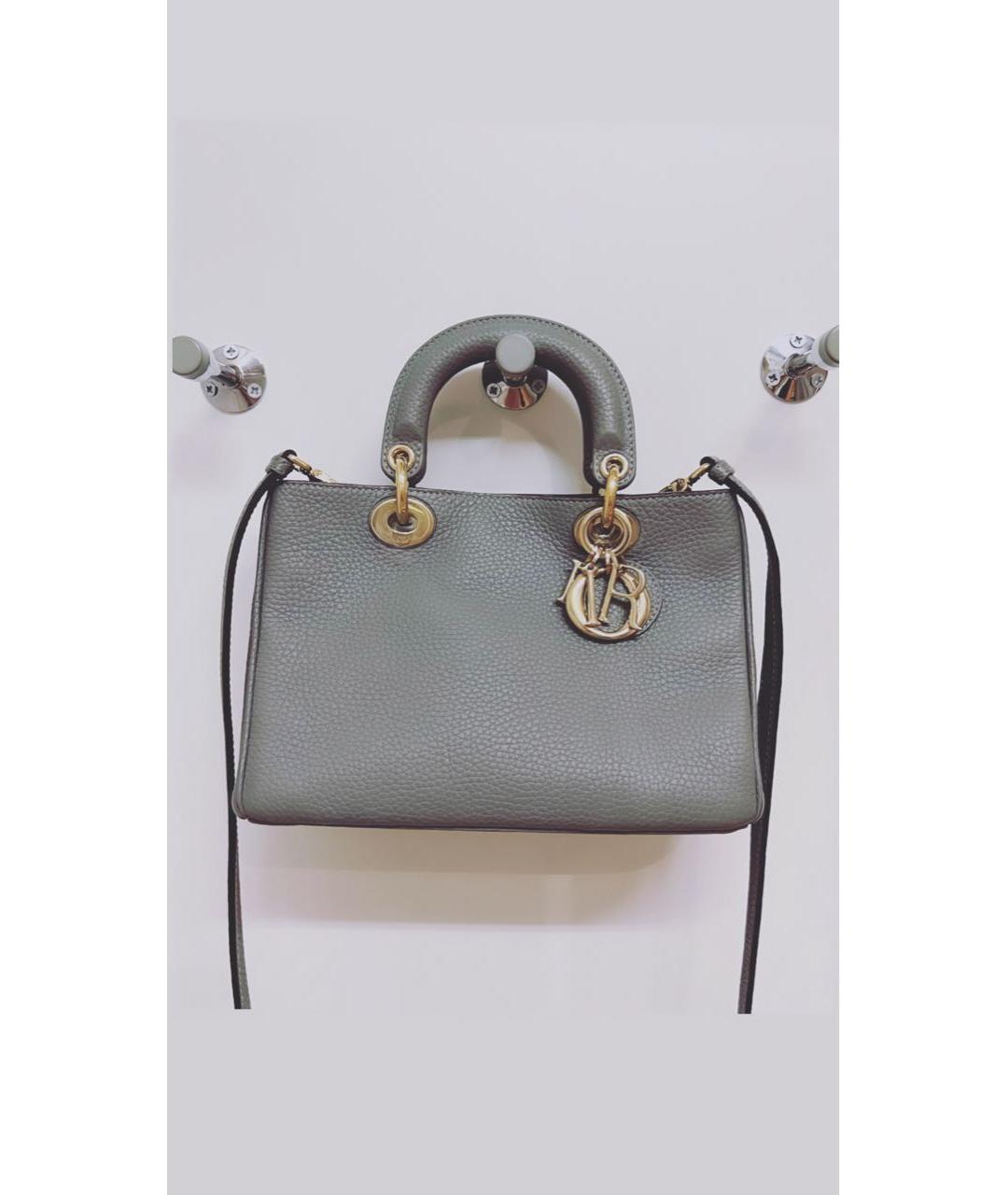 CHRISTIAN DIOR Серая кожаная сумка с короткими ручками, фото 5