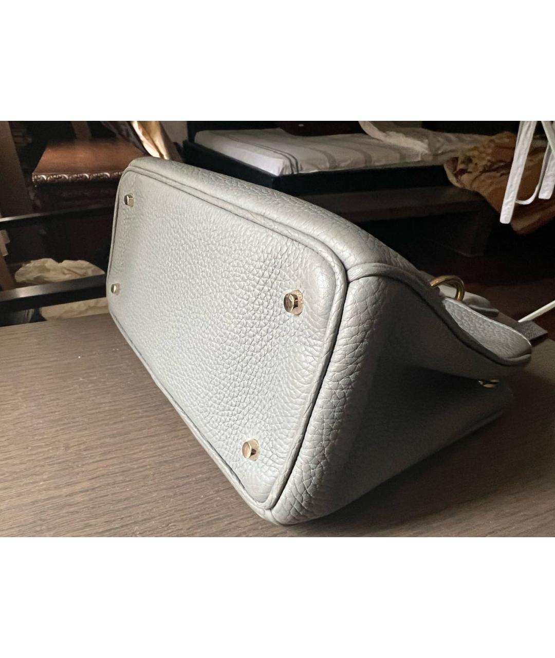CHRISTIAN DIOR Серая кожаная сумка с короткими ручками, фото 4