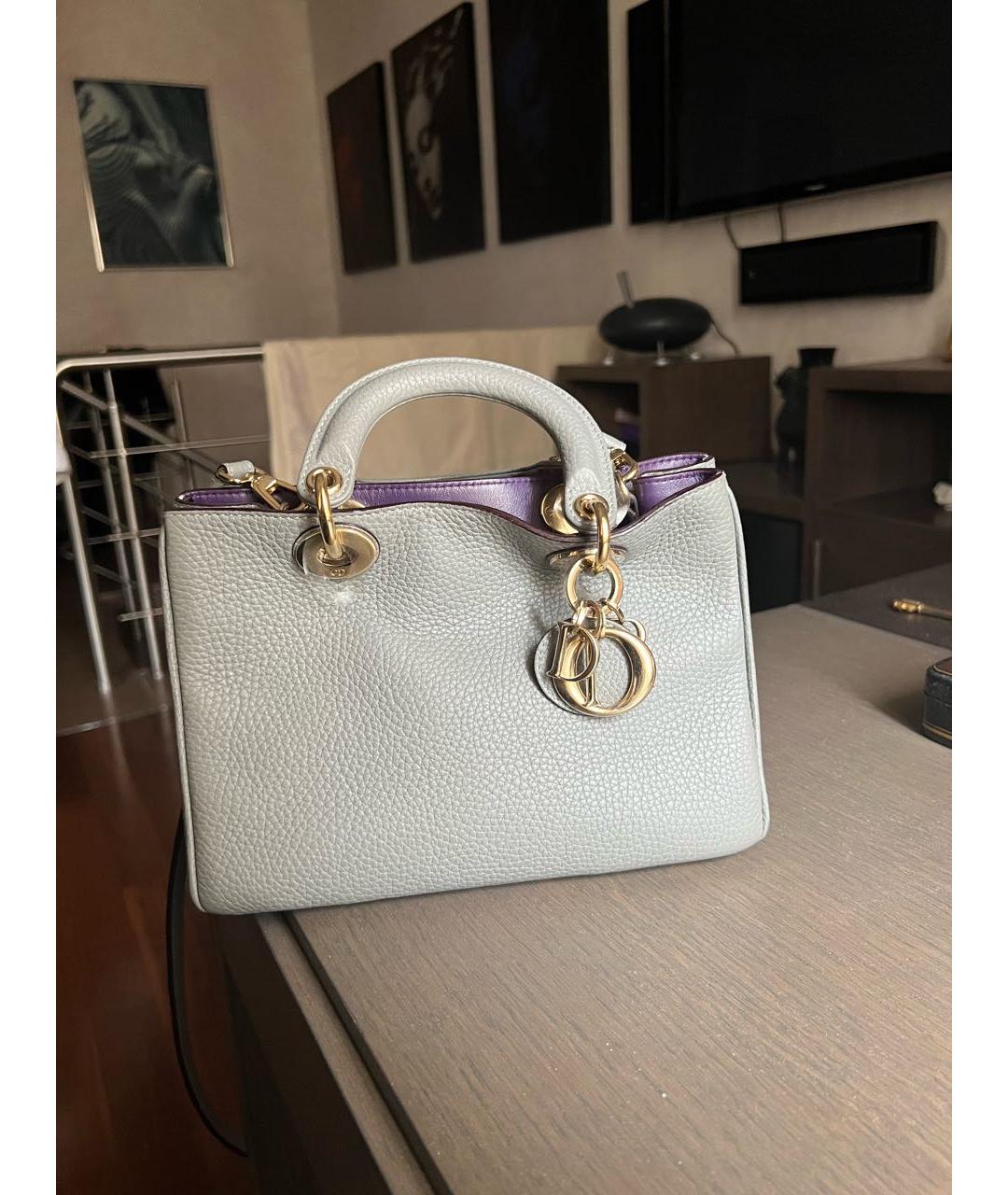 CHRISTIAN DIOR Серая кожаная сумка с короткими ручками, фото 3