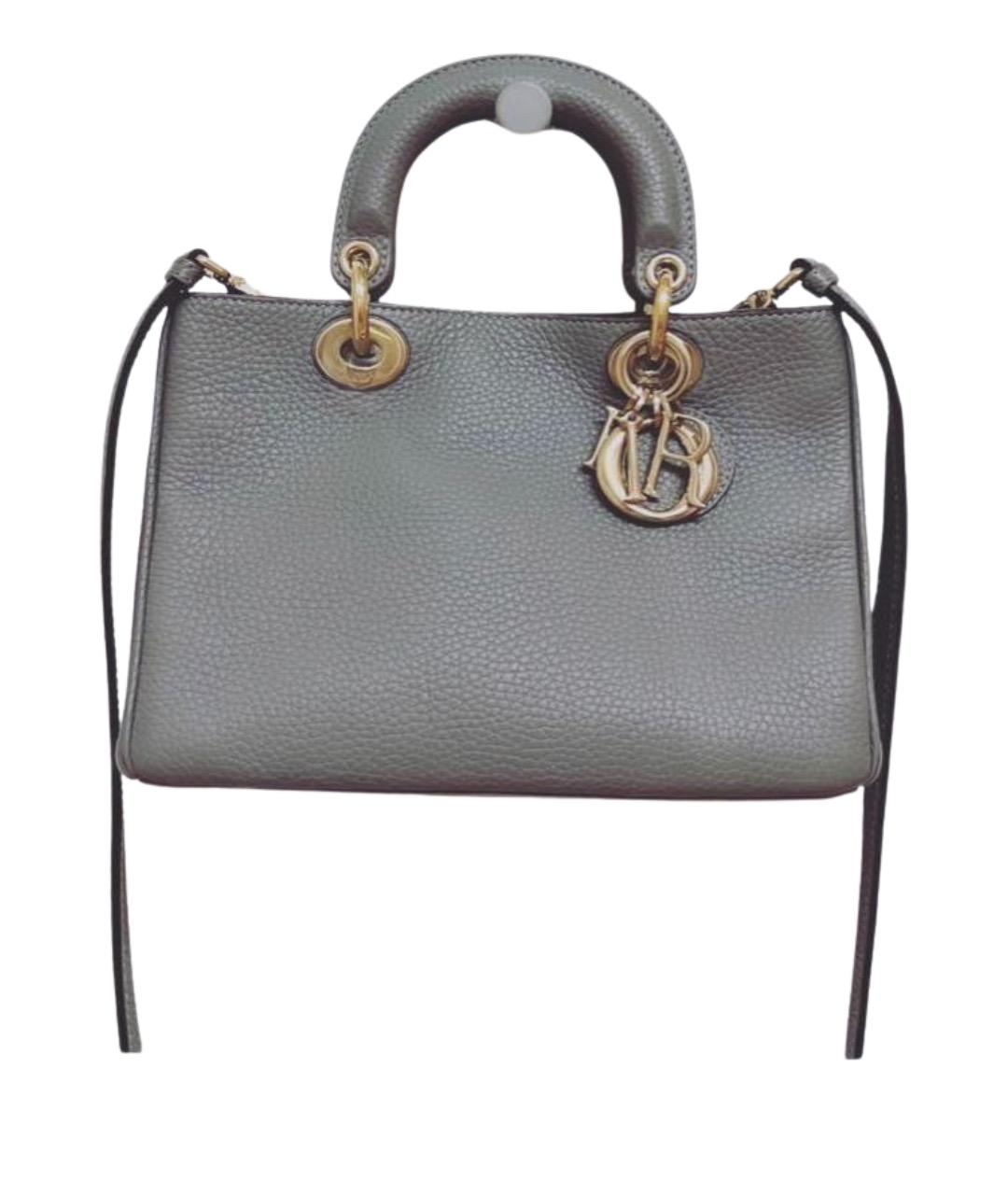 CHRISTIAN DIOR Серая кожаная сумка с короткими ручками, фото 6