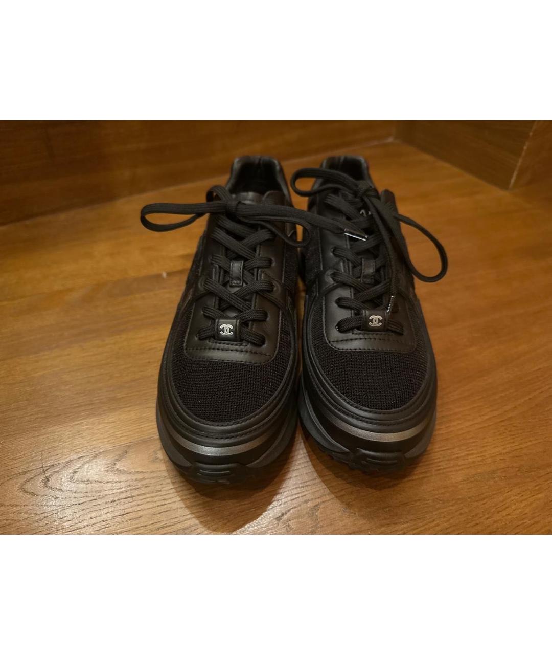 CHANEL Черные кожаные кроссовки, фото 4