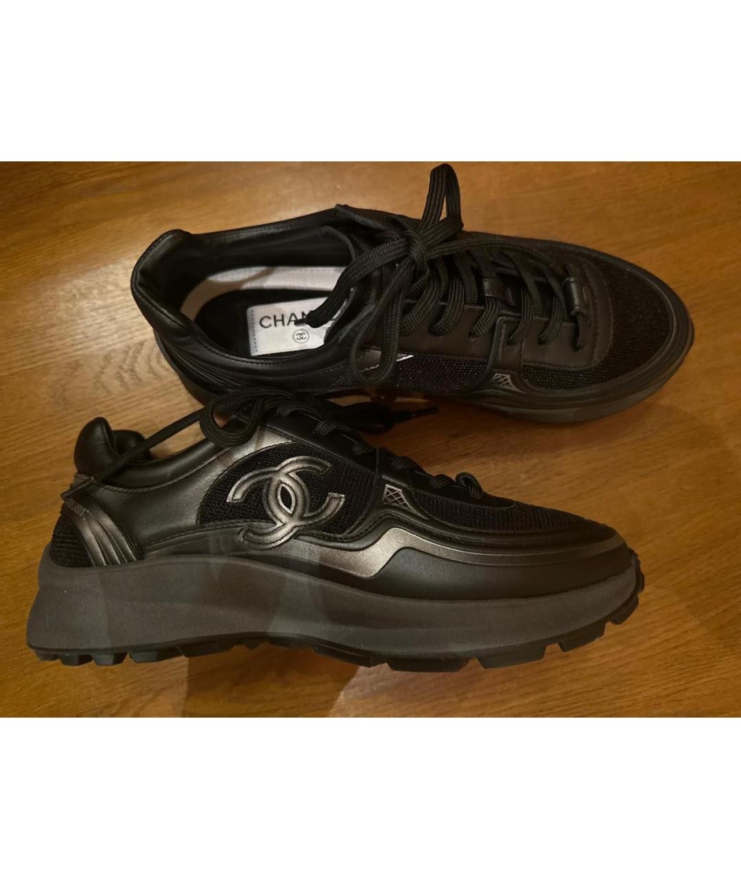 CHANEL Черные кожаные кроссовки, фото 9