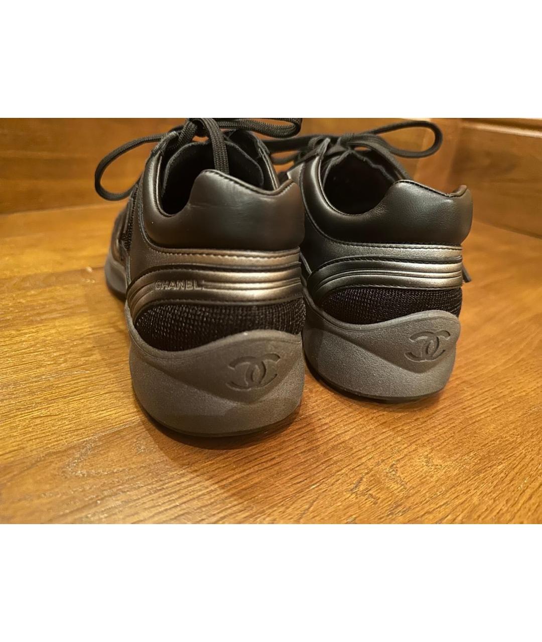 CHANEL Черные кожаные кроссовки, фото 3