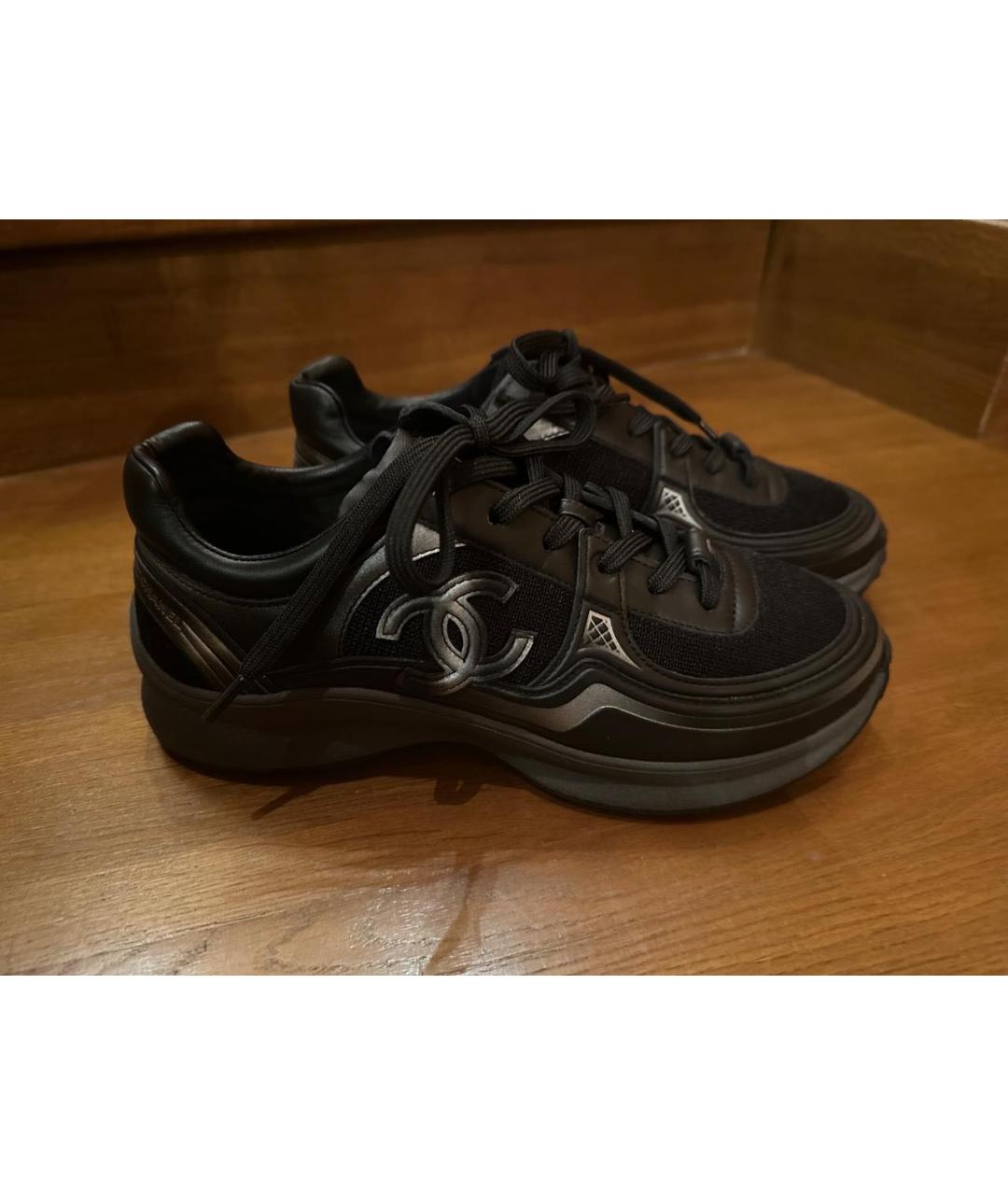 CHANEL Черные кожаные кроссовки, фото 6