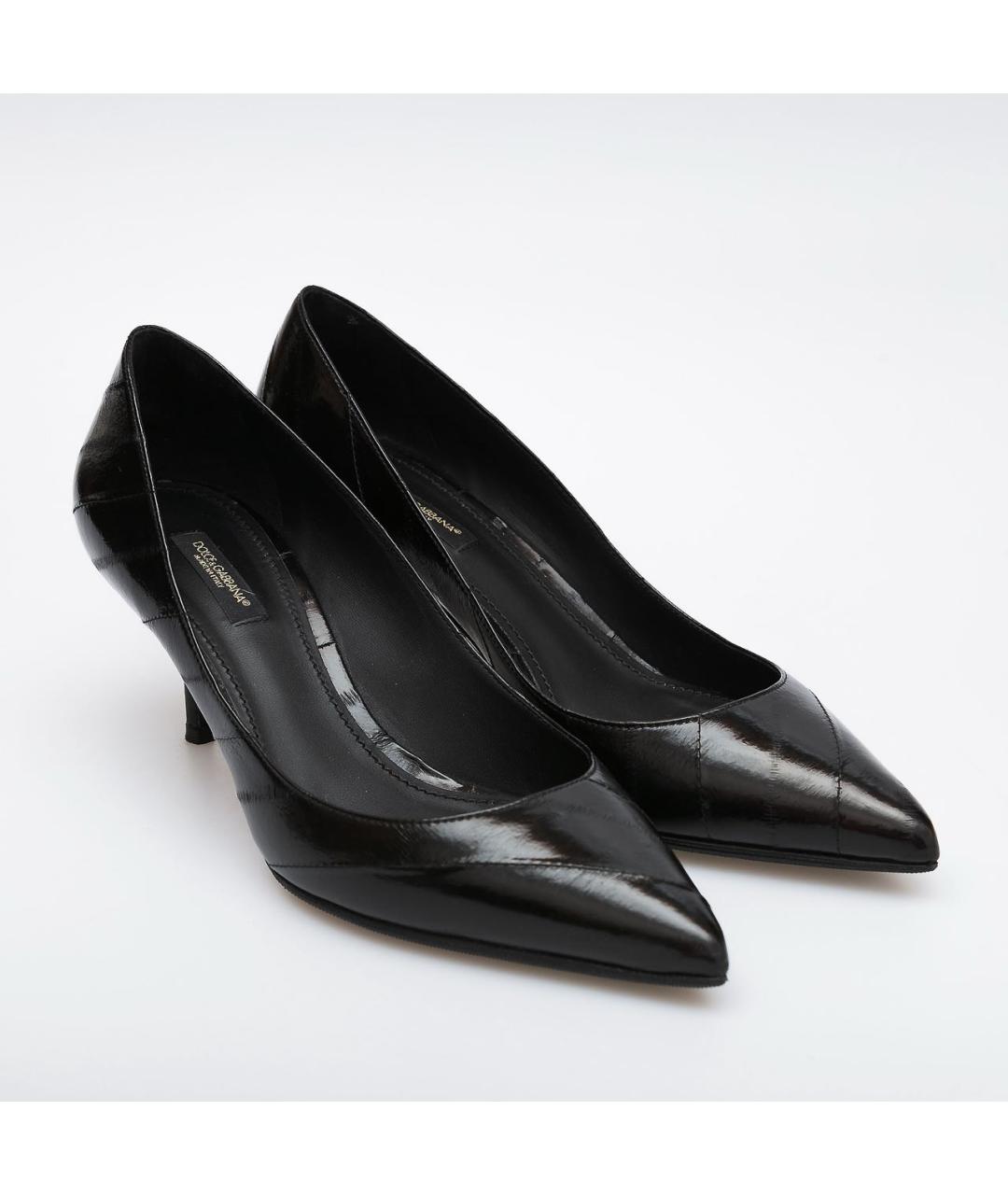 DOLCE&GABBANA Черные кожаные лодочки на низком каблуке, фото 2