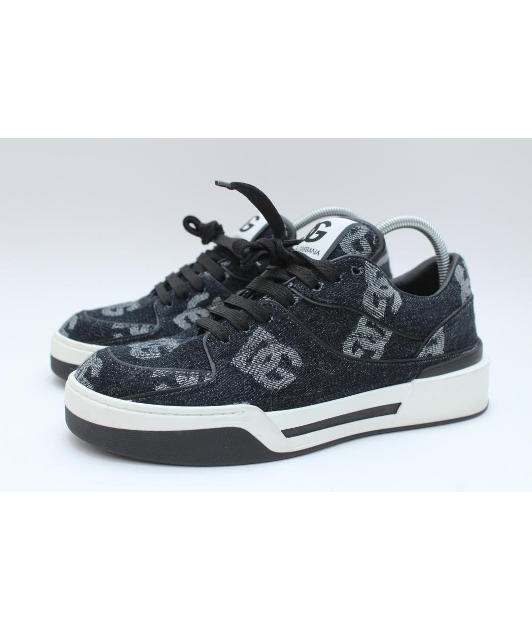 DOLCE&GABBANA Темно-синие текстильные низкие кроссовки / кеды, фото 4