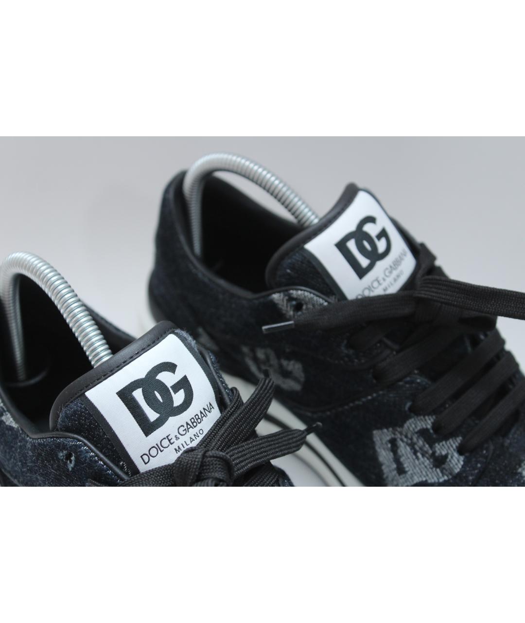 DOLCE&GABBANA Темно-синие текстильные низкие кроссовки / кеды, фото 3