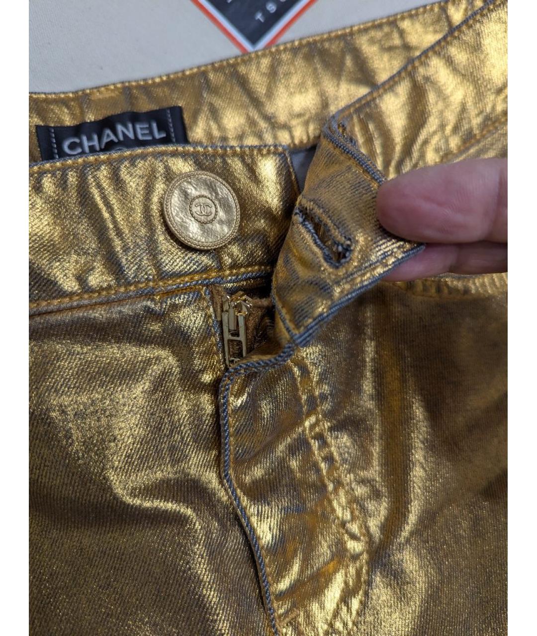 CHANEL Золотые хлопковые джинсы слим, фото 4