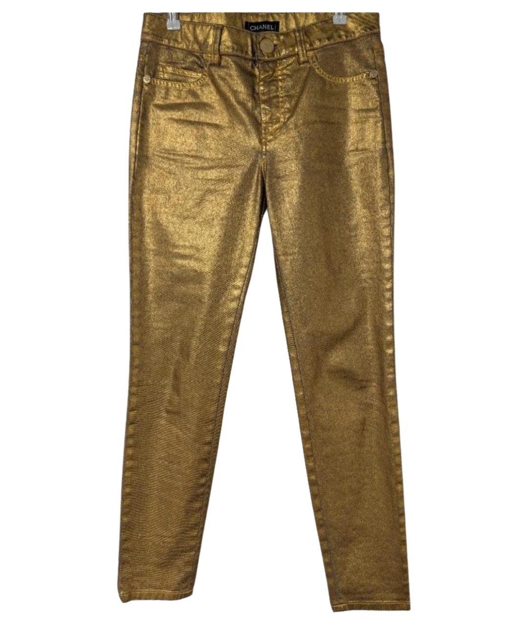 CHANEL Золотые хлопковые джинсы слим, фото 1