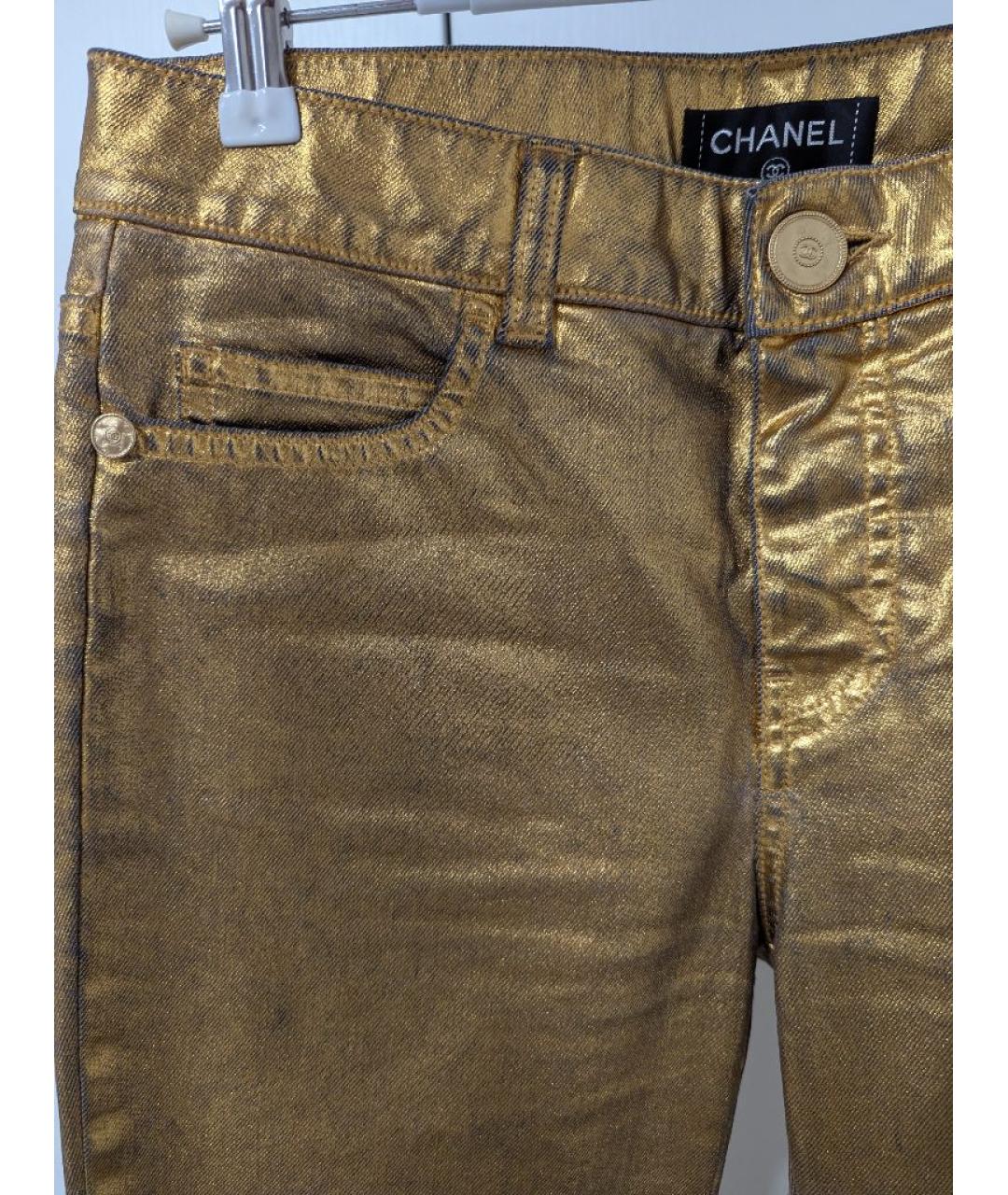 CHANEL Золотые хлопковые джинсы слим, фото 5