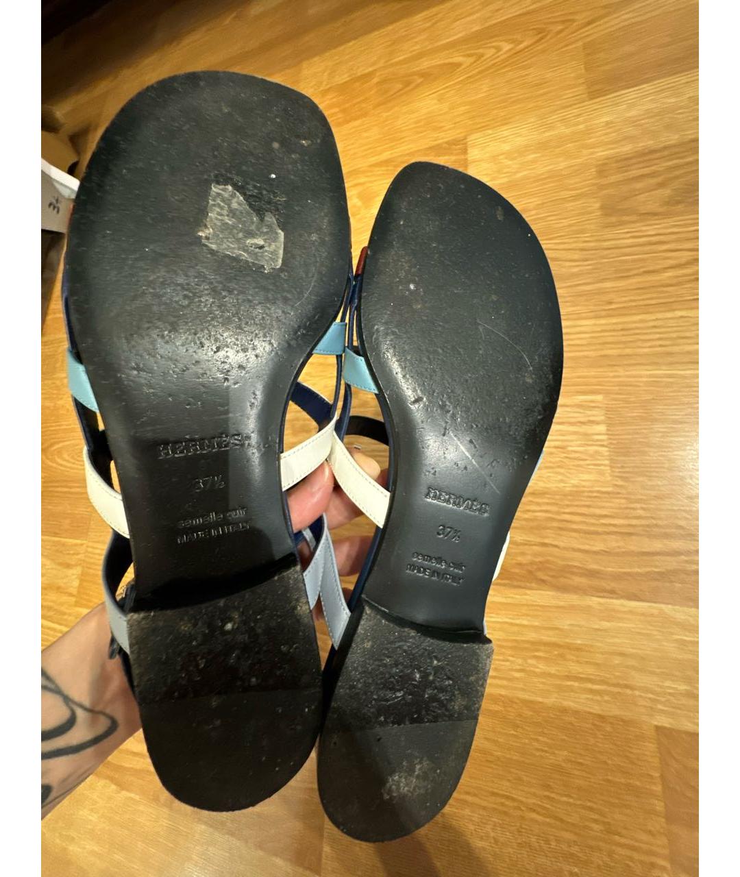 HERMES Синие кожаные сандалии, фото 5