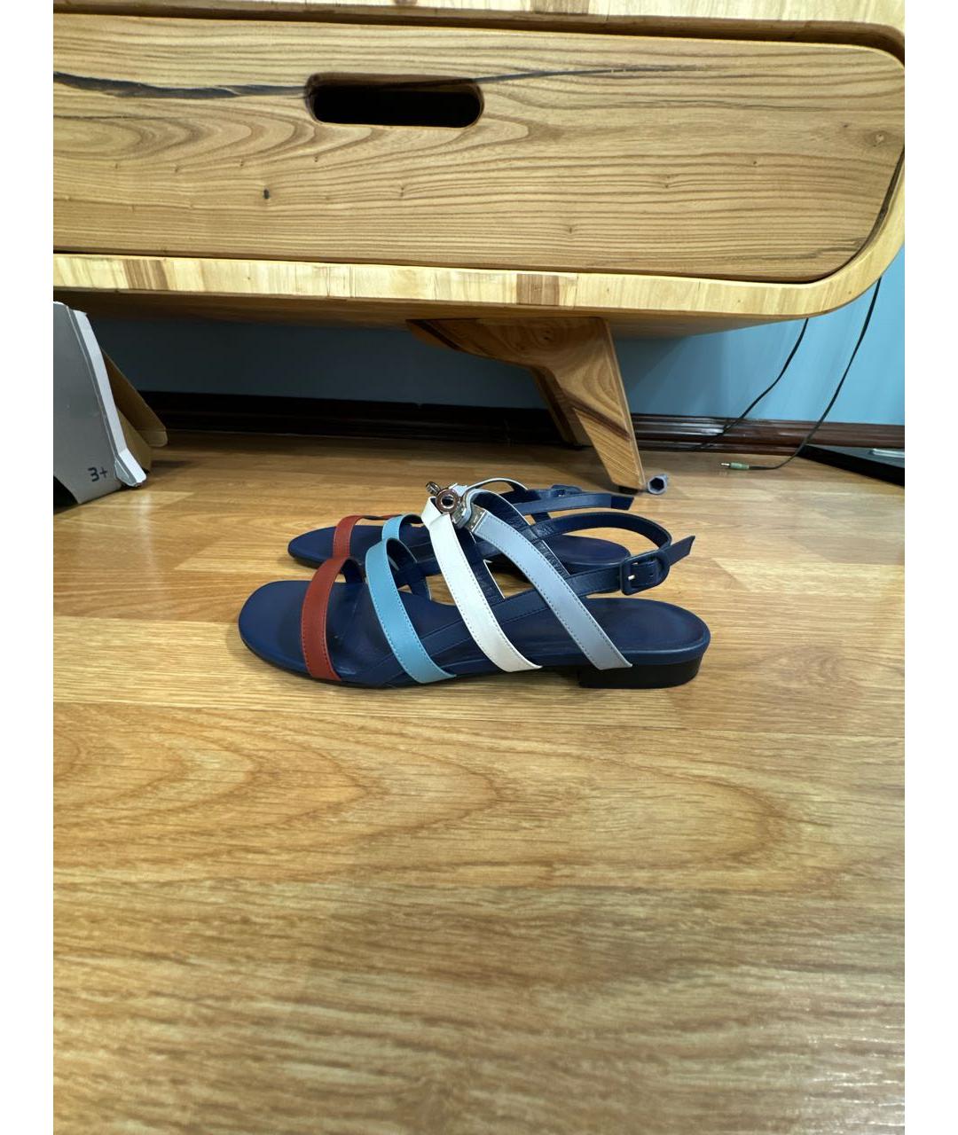 HERMES Синие кожаные сандалии, фото 6