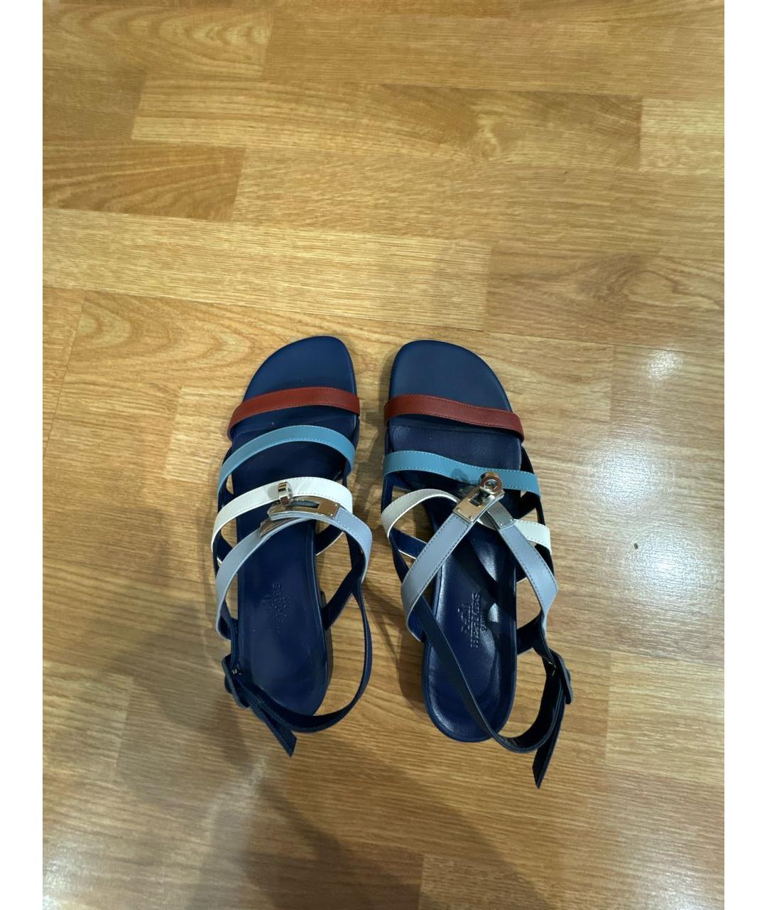HERMES Синие кожаные сандалии, фото 3