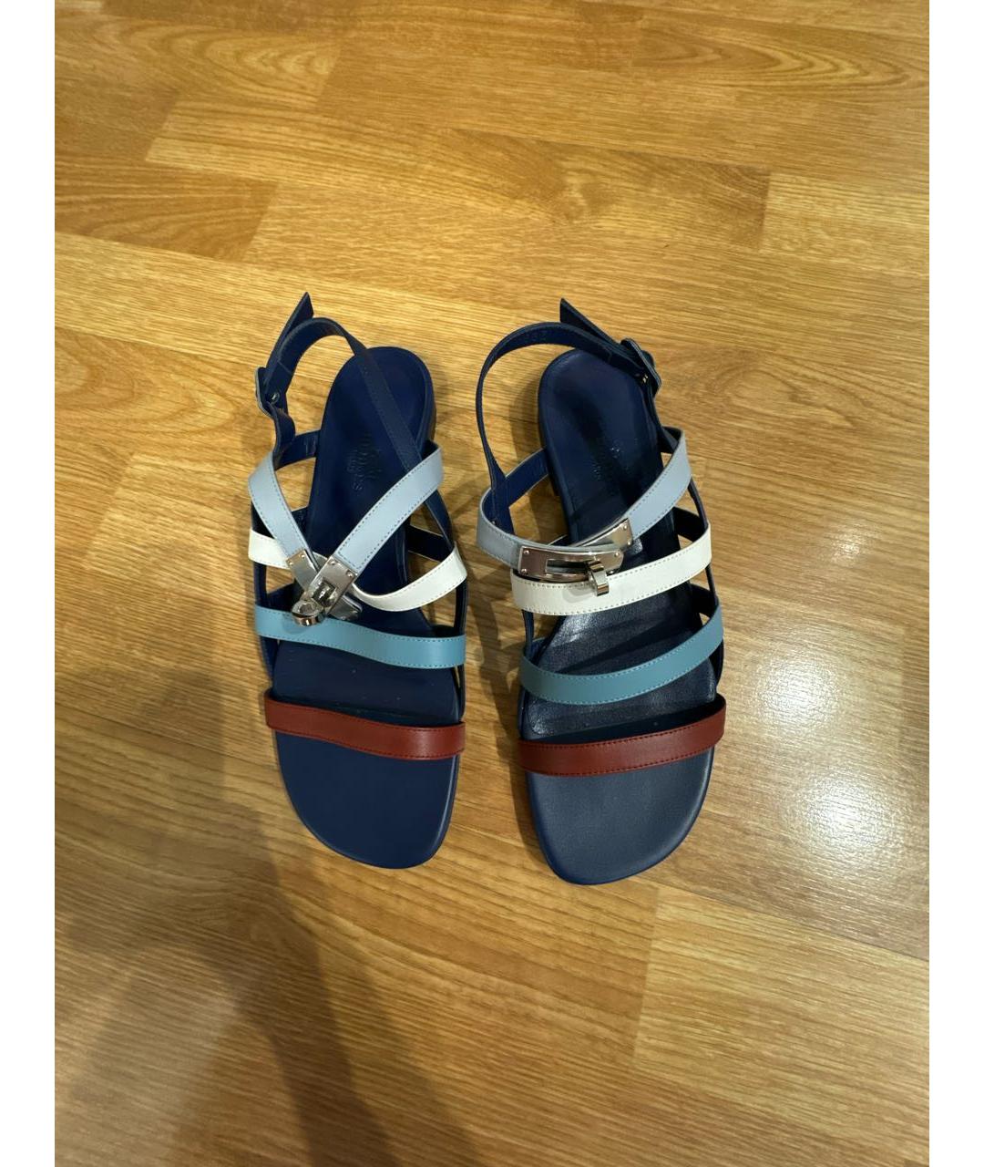 HERMES Синие кожаные сандалии, фото 2