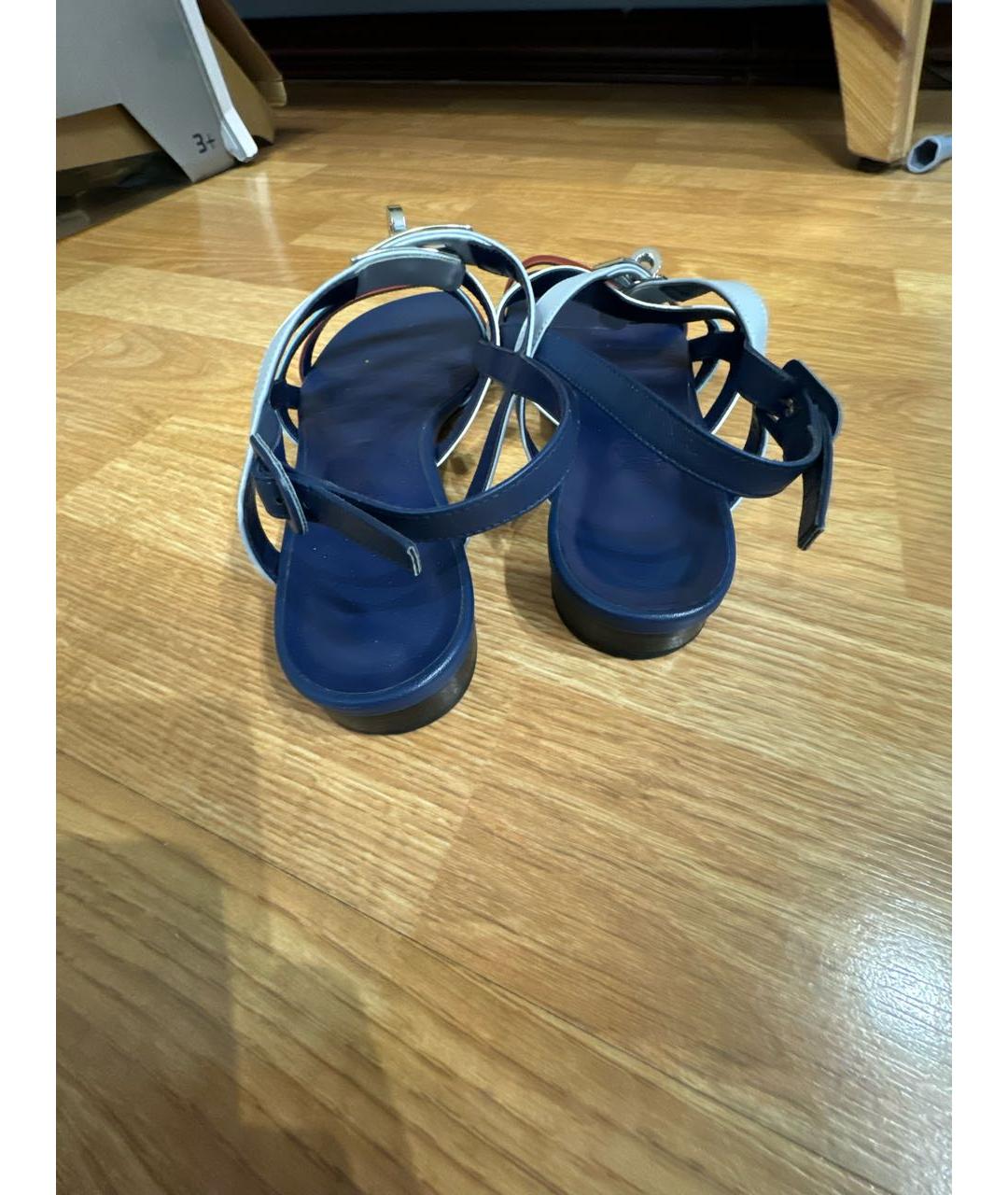 HERMES Синие кожаные сандалии, фото 4
