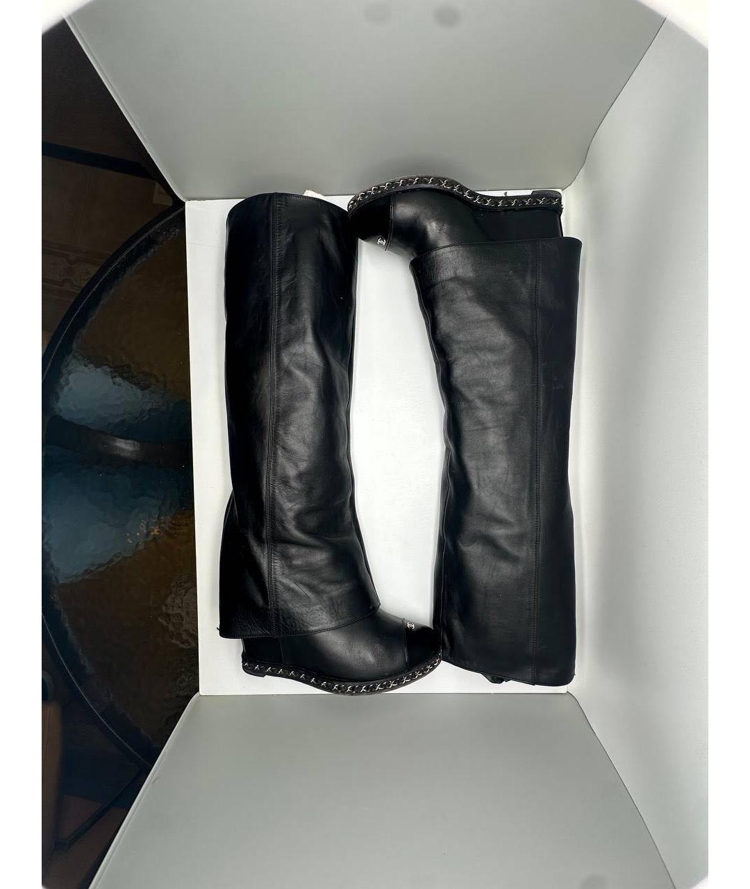 CHANEL Черные кожаные сапоги, фото 5