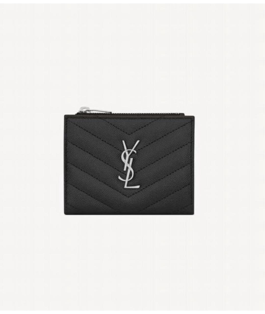 SAINT LAURENT Черный кожаный кошелек, фото 5