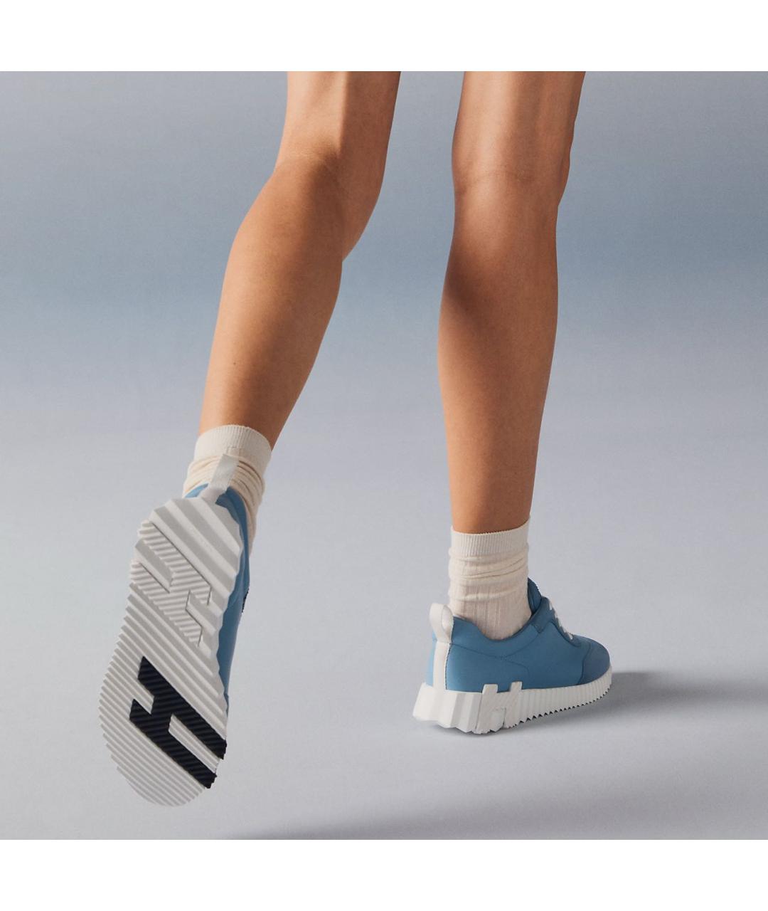 HERMES Голубые кожаные кроссовки, фото 3