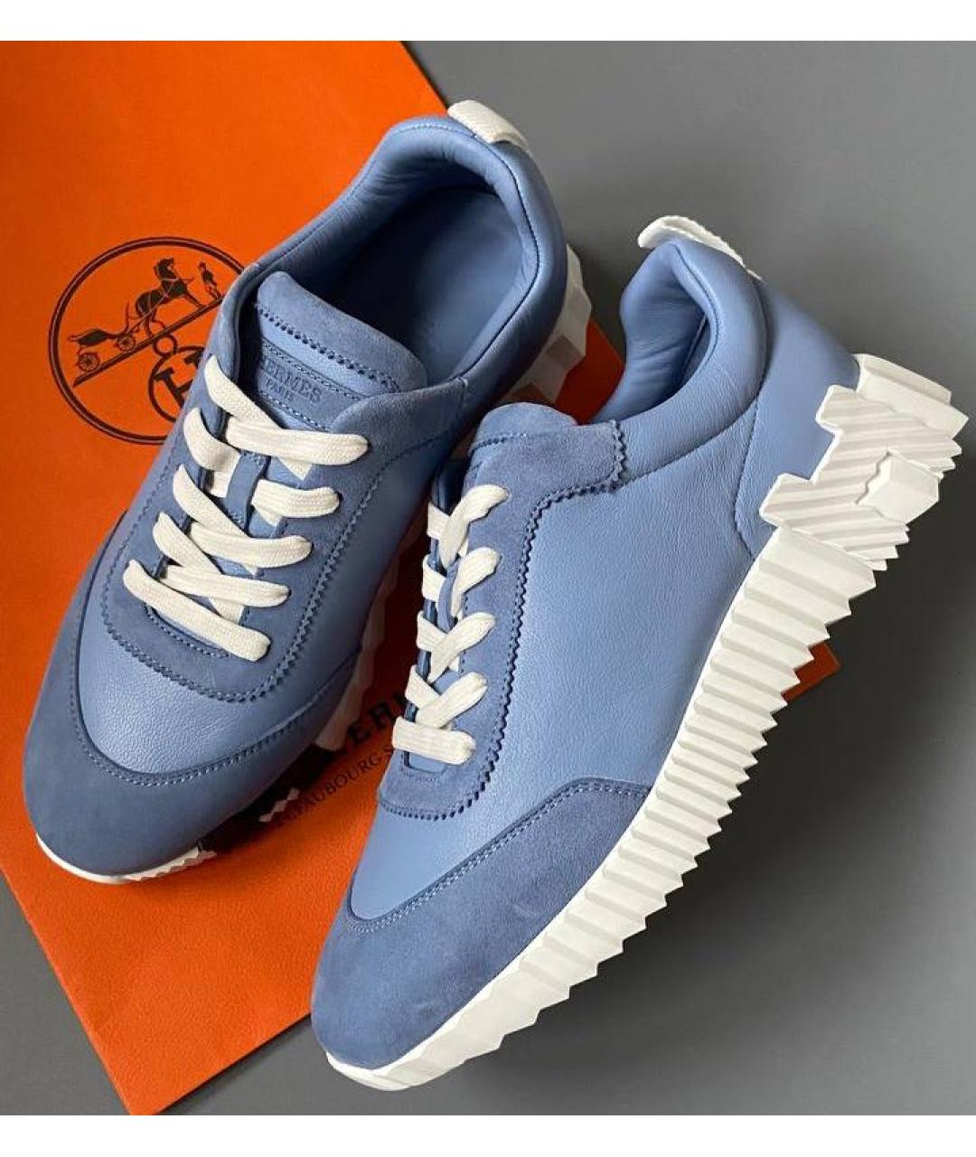 HERMES Голубые кожаные кроссовки, фото 2