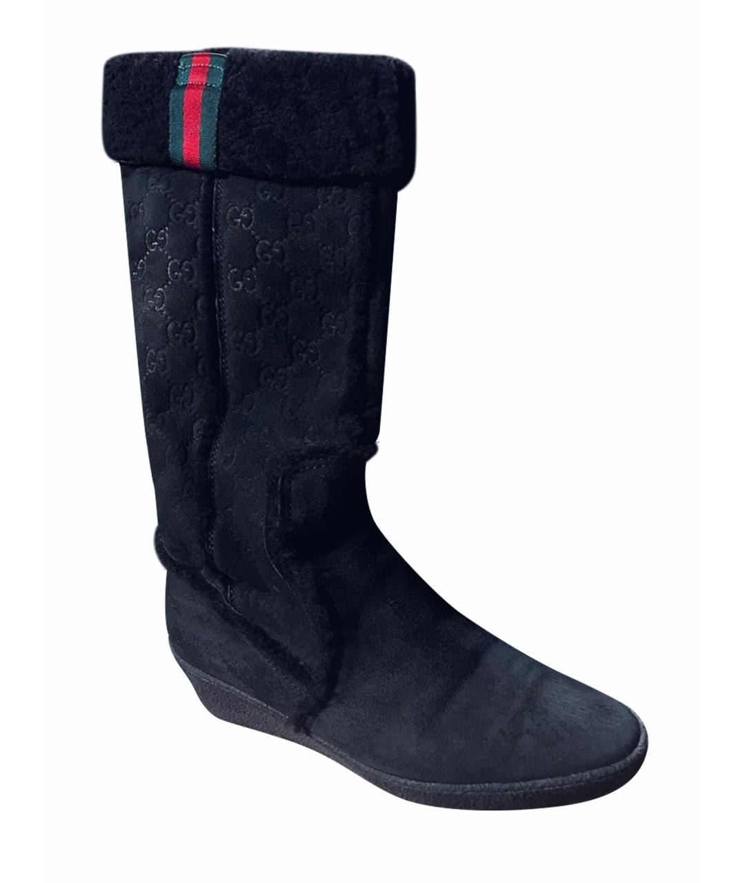 GUCCI Черные замшевые сапоги, фото 1