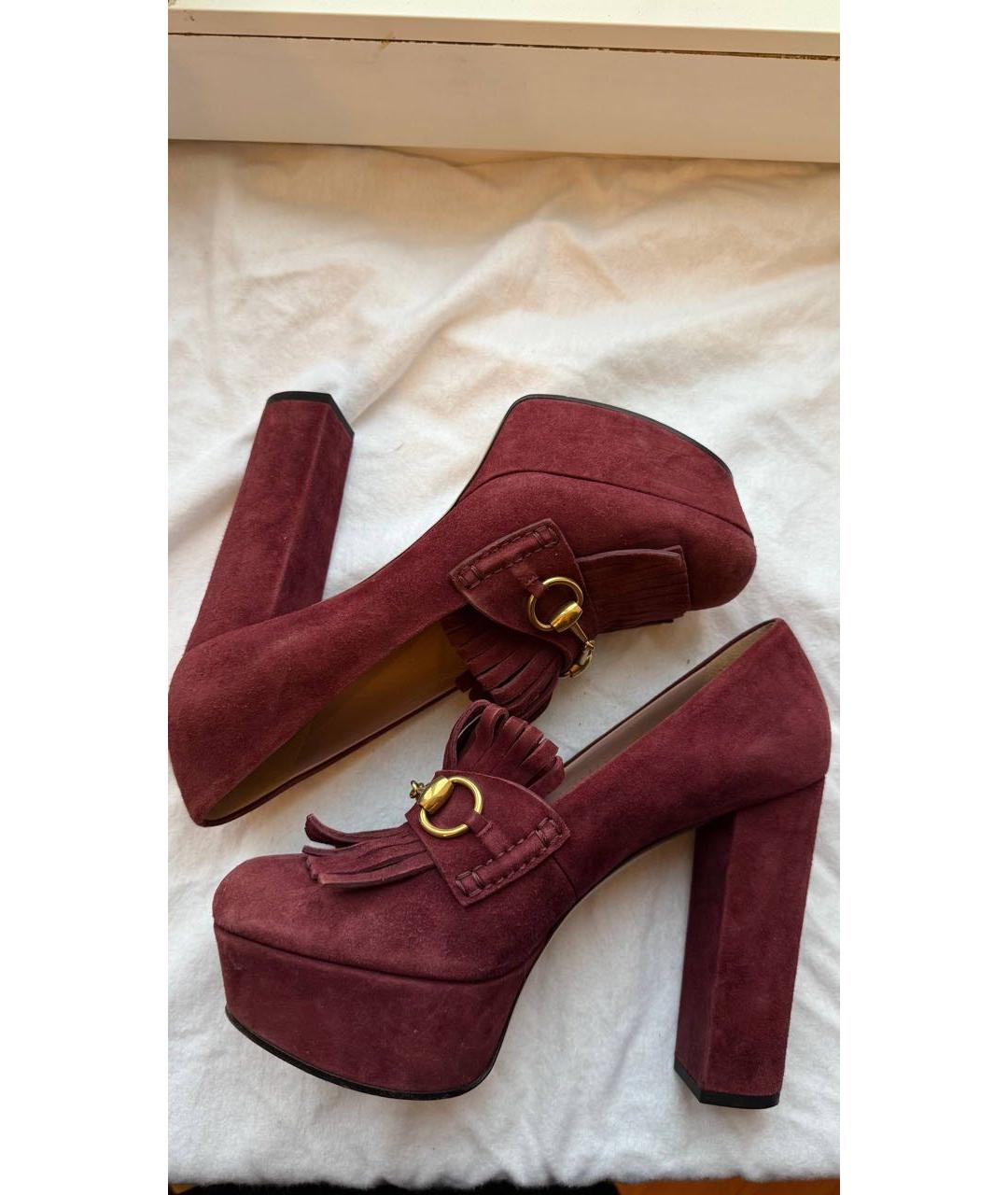 GUCCI Бордовые замшевые туфли, фото 5