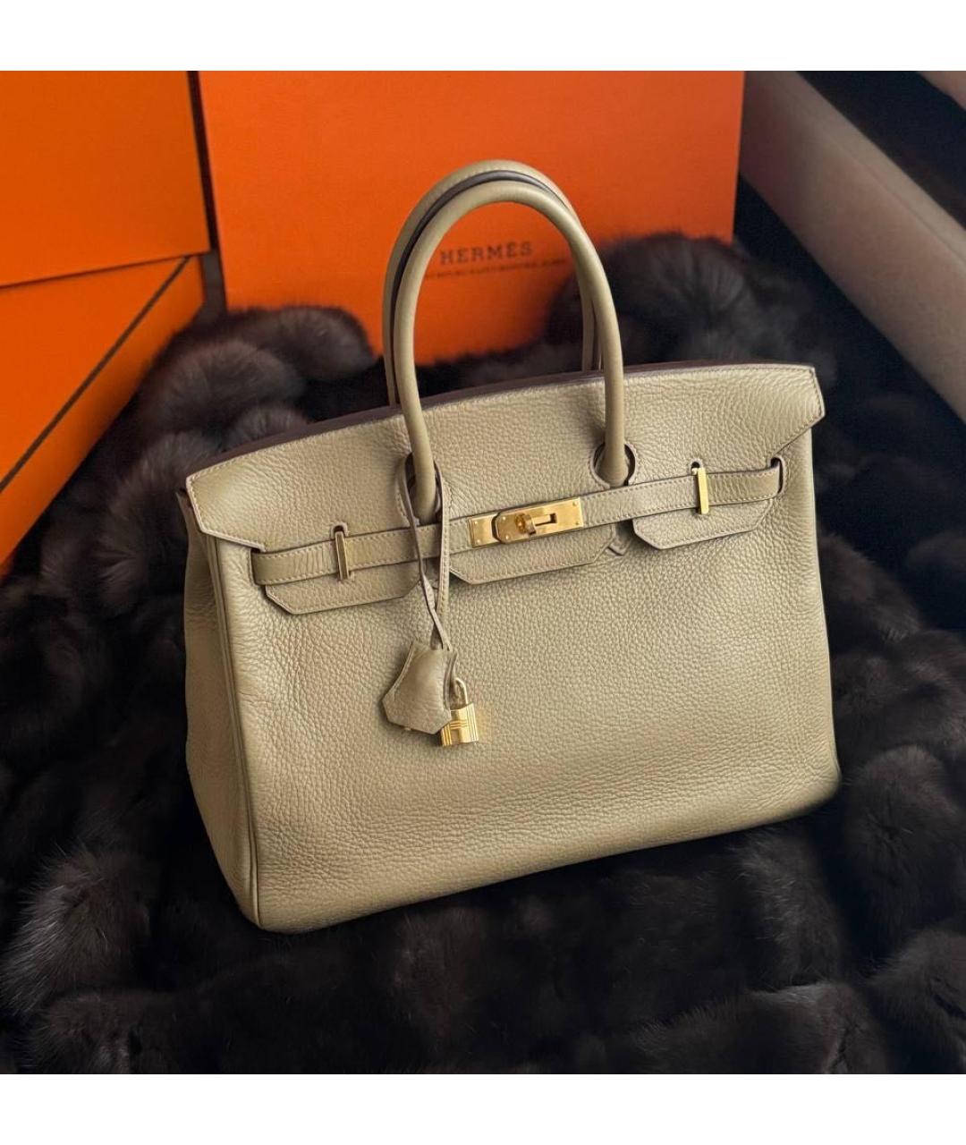 HERMES Желтая кожаная сумка с короткими ручками, фото 9