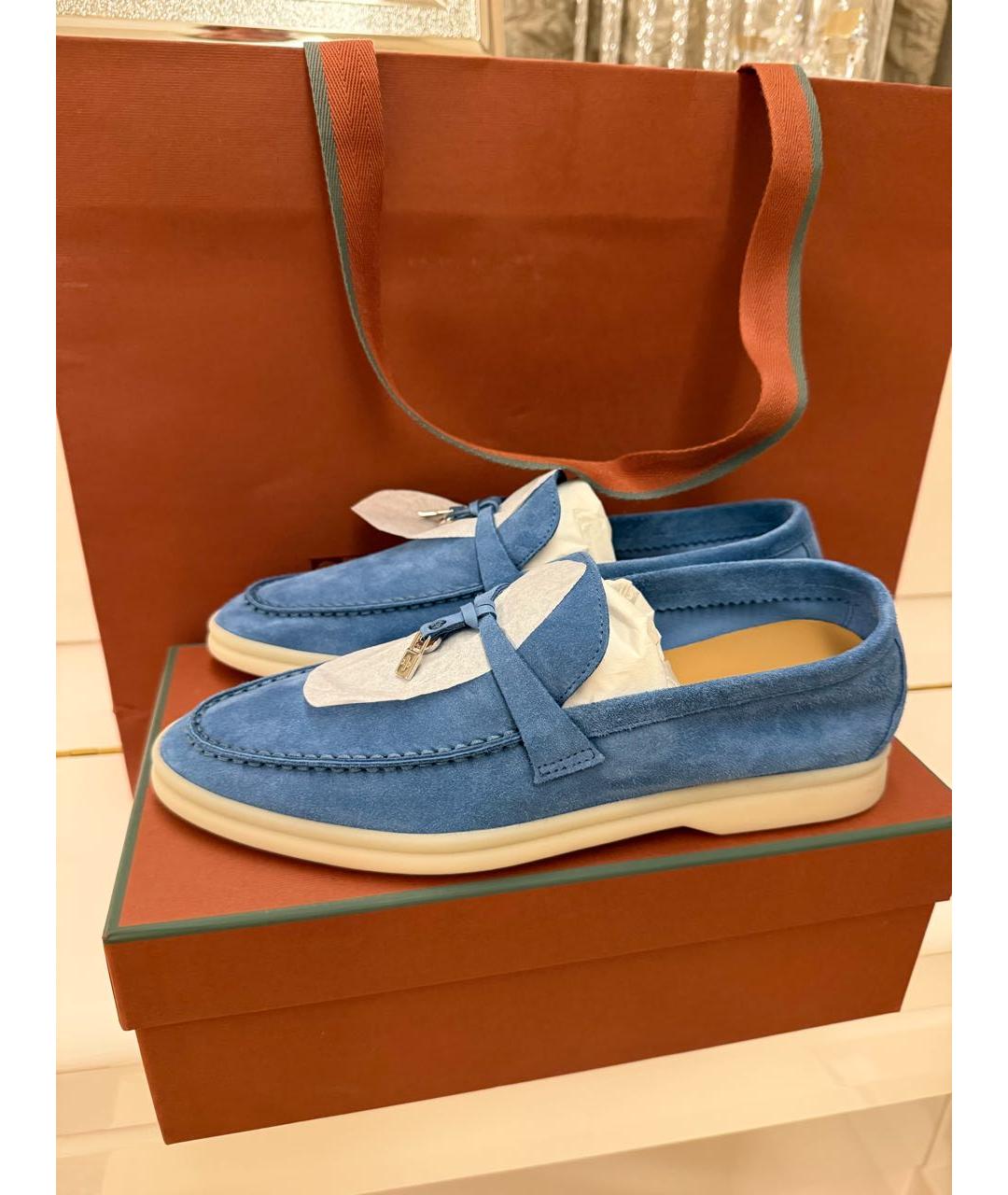 LORO PIANA Синие замшевые лоферы, фото 9