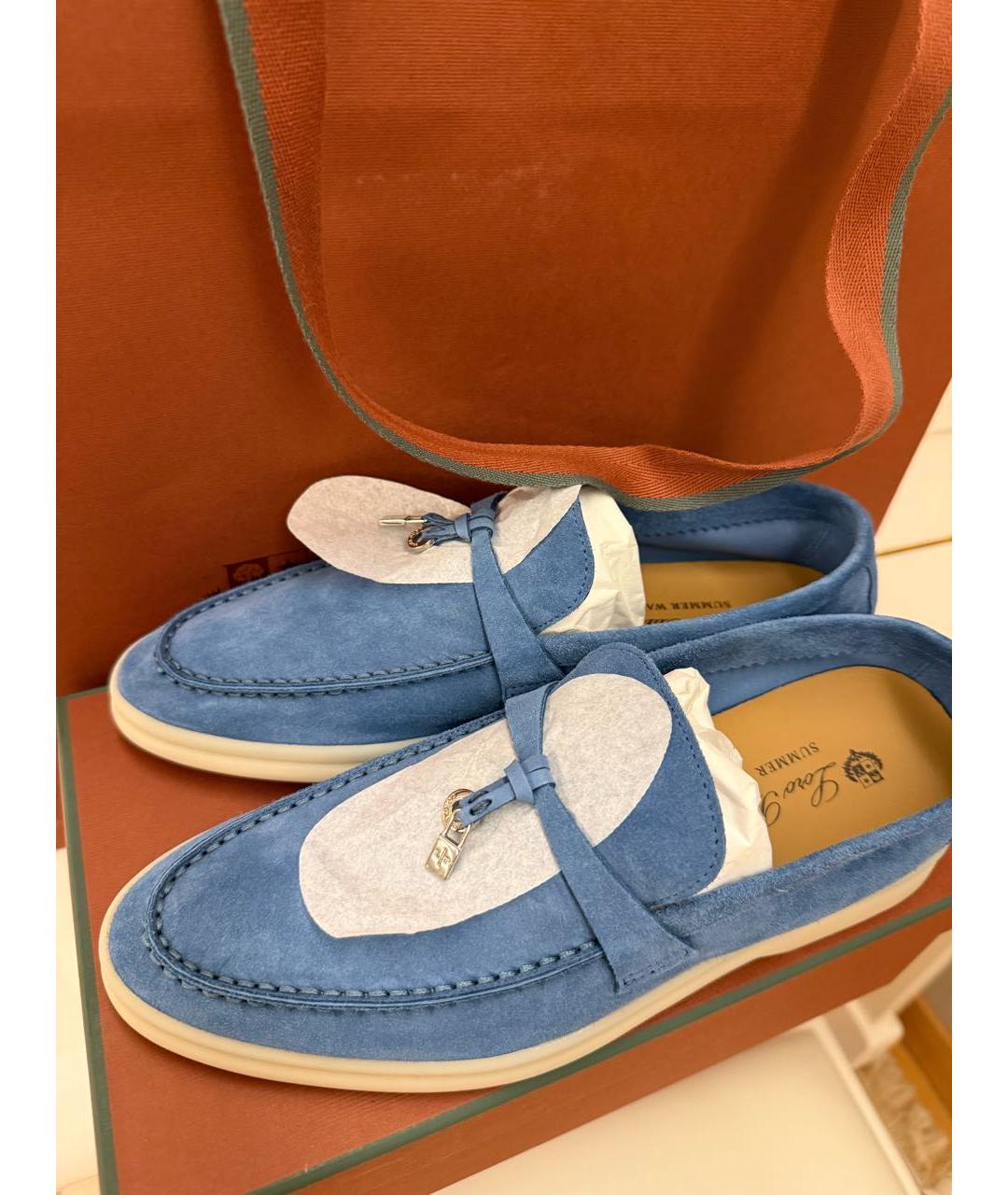 LORO PIANA Синие замшевые лоферы, фото 2