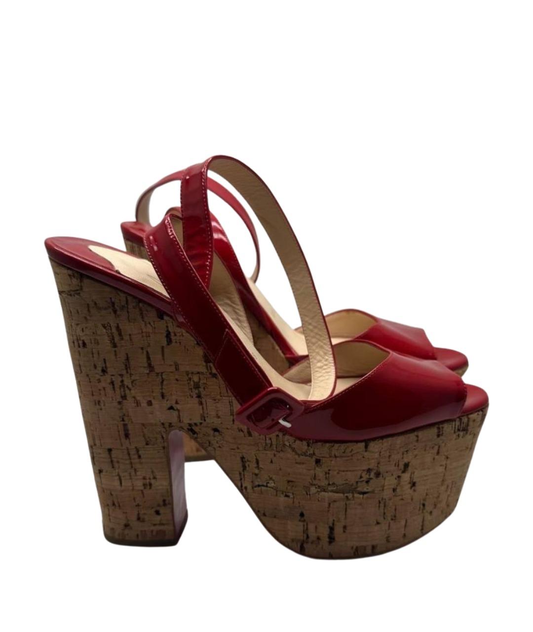 CHRISTIAN LOUBOUTIN Красные кожаные босоножки, фото 1
